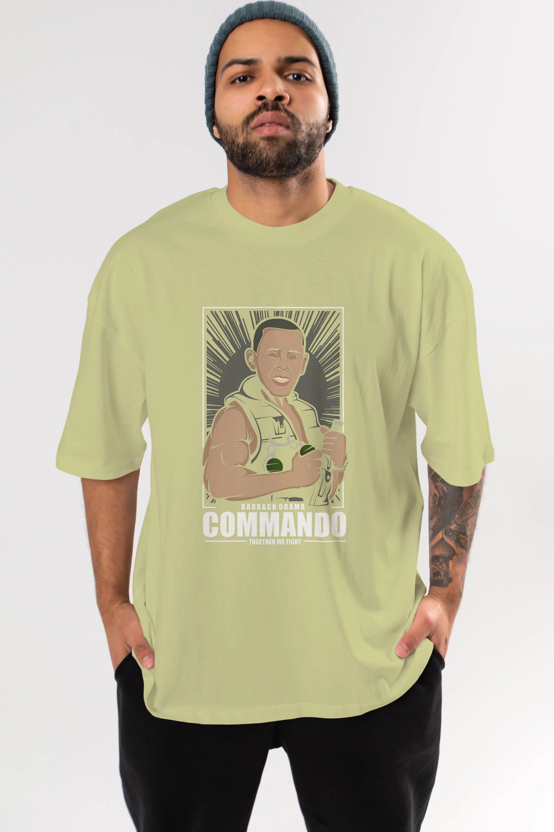 Obama Commando Ön Baskılı Oversize t-shirt Erkek Kadın Unisex %100 Pamuk tişort
