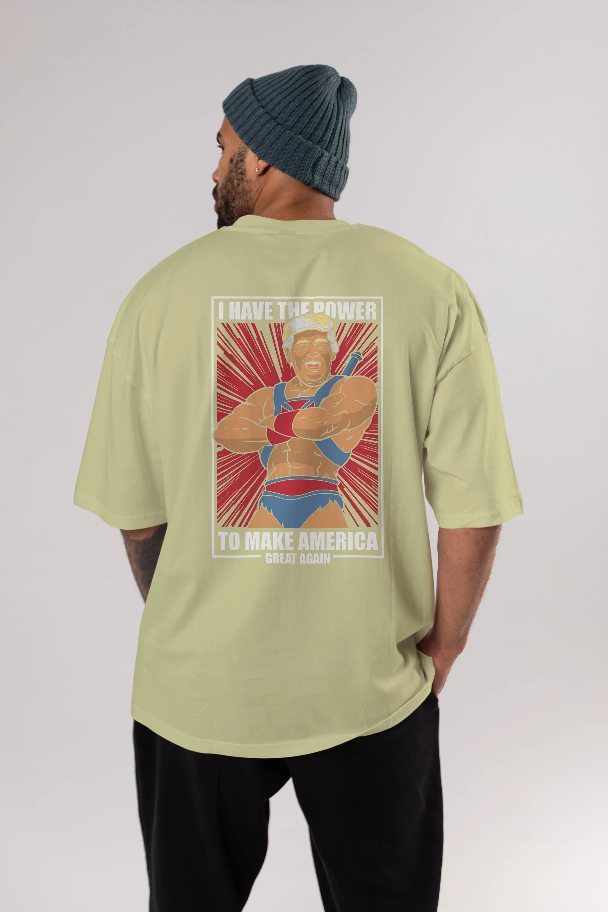 Trump Heman Arka Baskılı Oversize t-shirt Erkek Kadın Unisex %100 Pamuk tişort