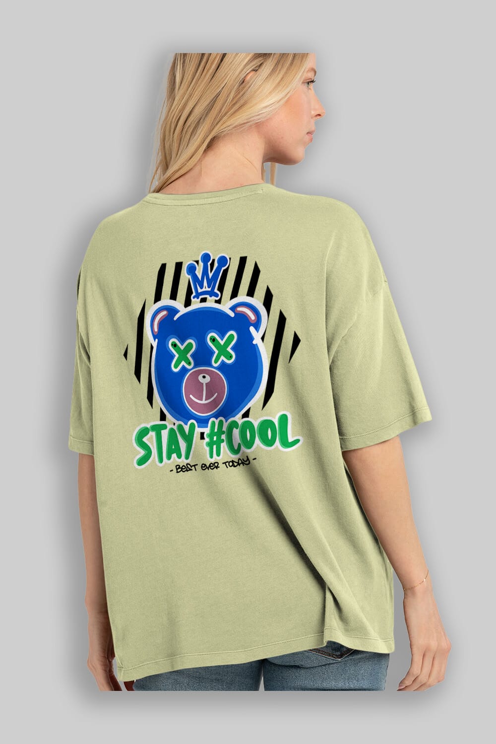 Stay Cool Bear Arka Baskılı Oversize t-shirt Erkek Kadın Unisex