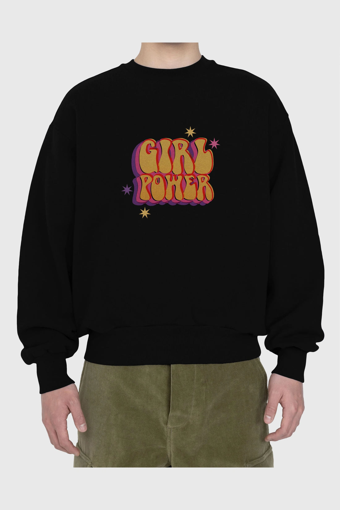 Girl Power Yazılı Ön Baskılı Oversize Sweatshirt Erkek Kadın Unisex