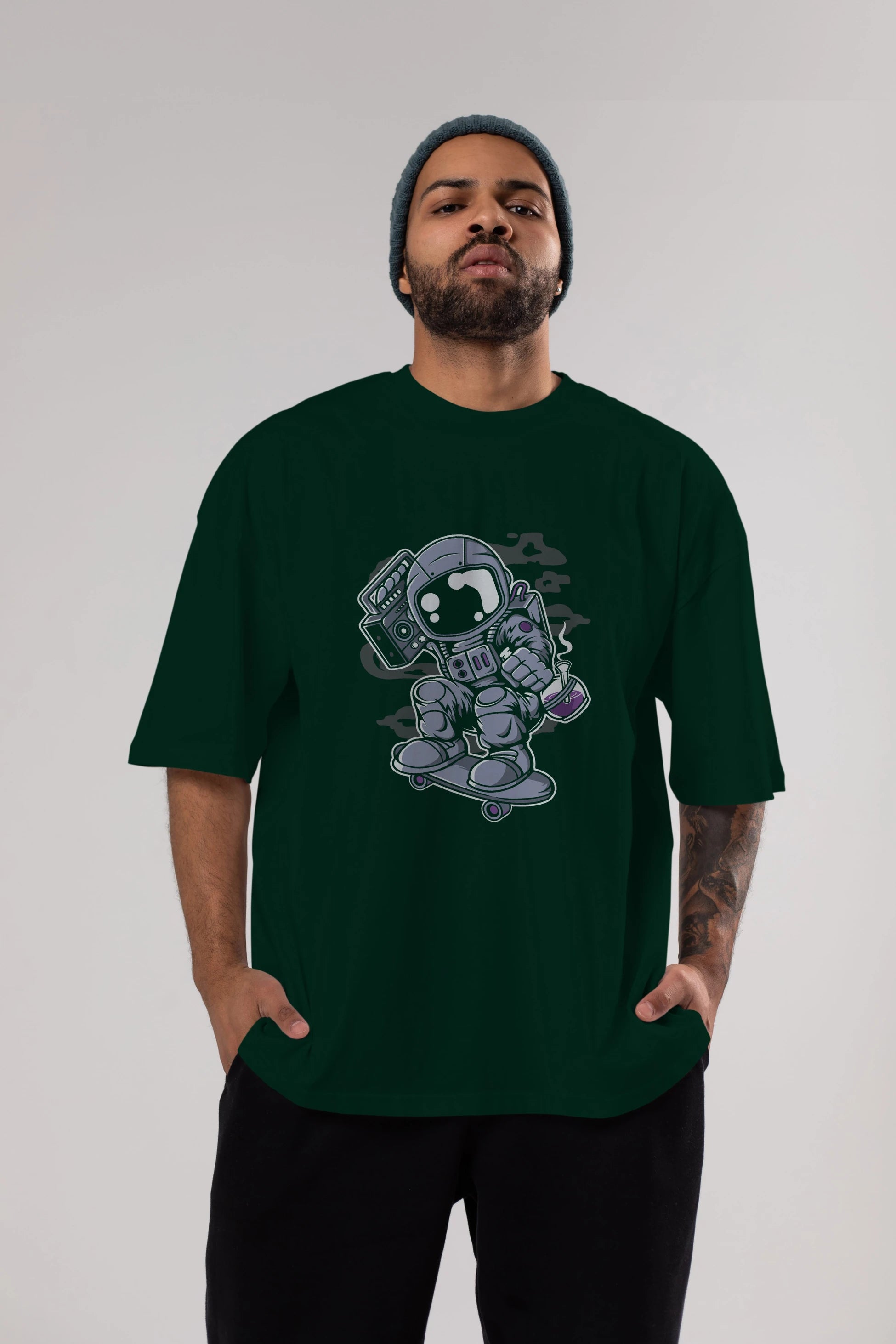 Astroanut Skater Boombox Ön Baskılı Oversize t-shirt Erkek Kadın Unisex