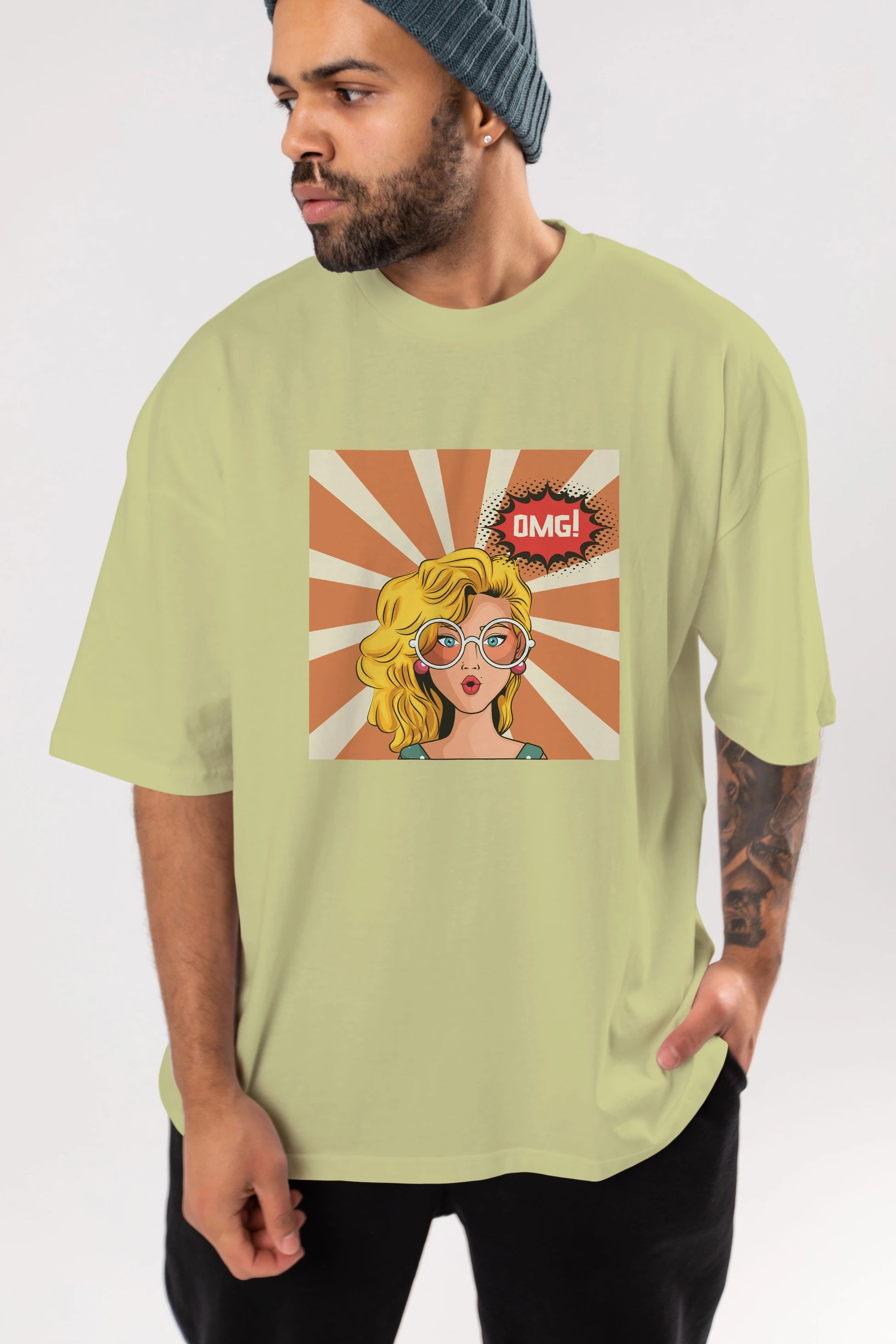 OMG Yazılı Retro Ön Baskılı Oversize t-shirt Erkek Kadın Unisex