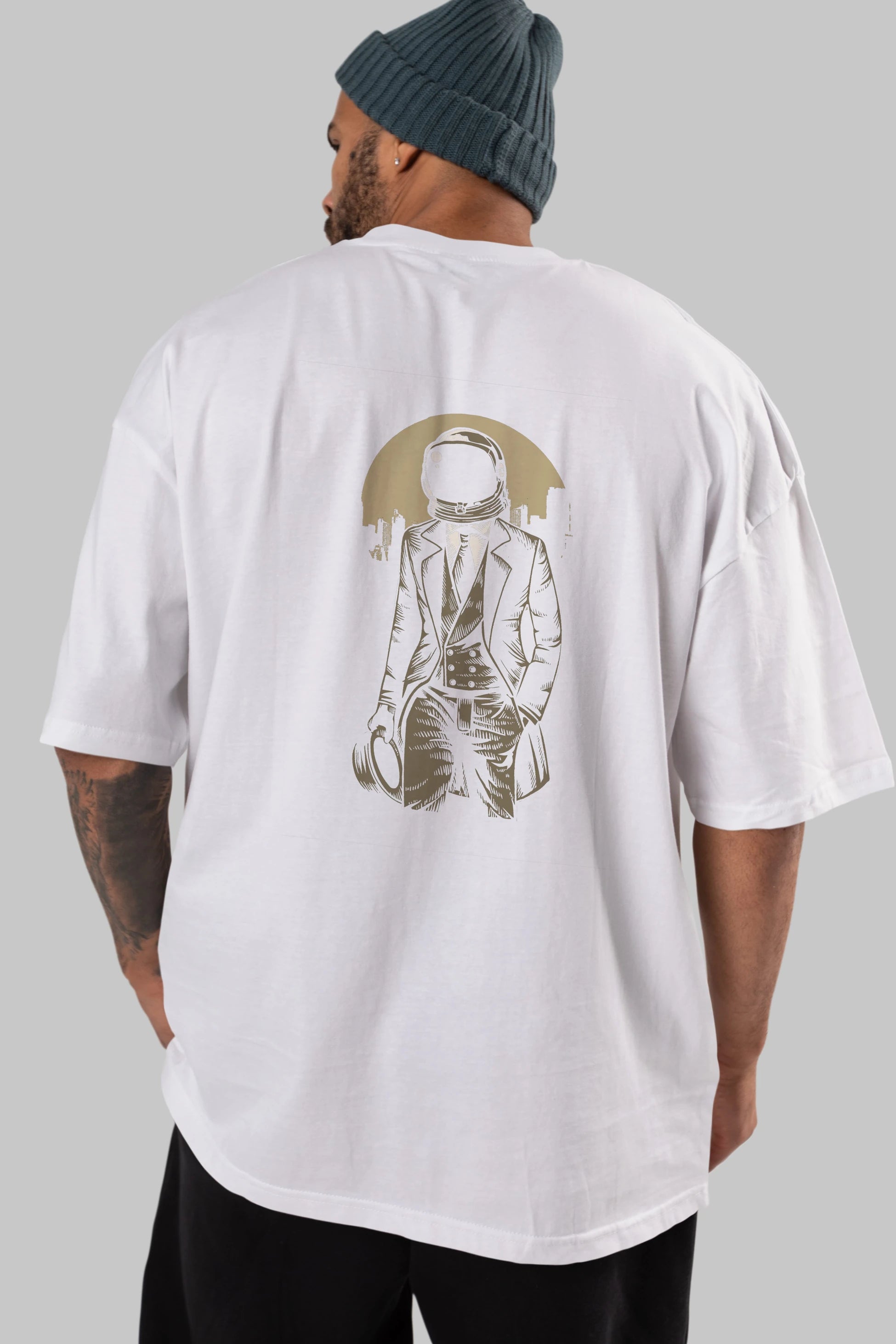 Classic Astronaut Arka Baskılı Oversize t-shirt Erkek Kadın Unisex %100 Pamuk