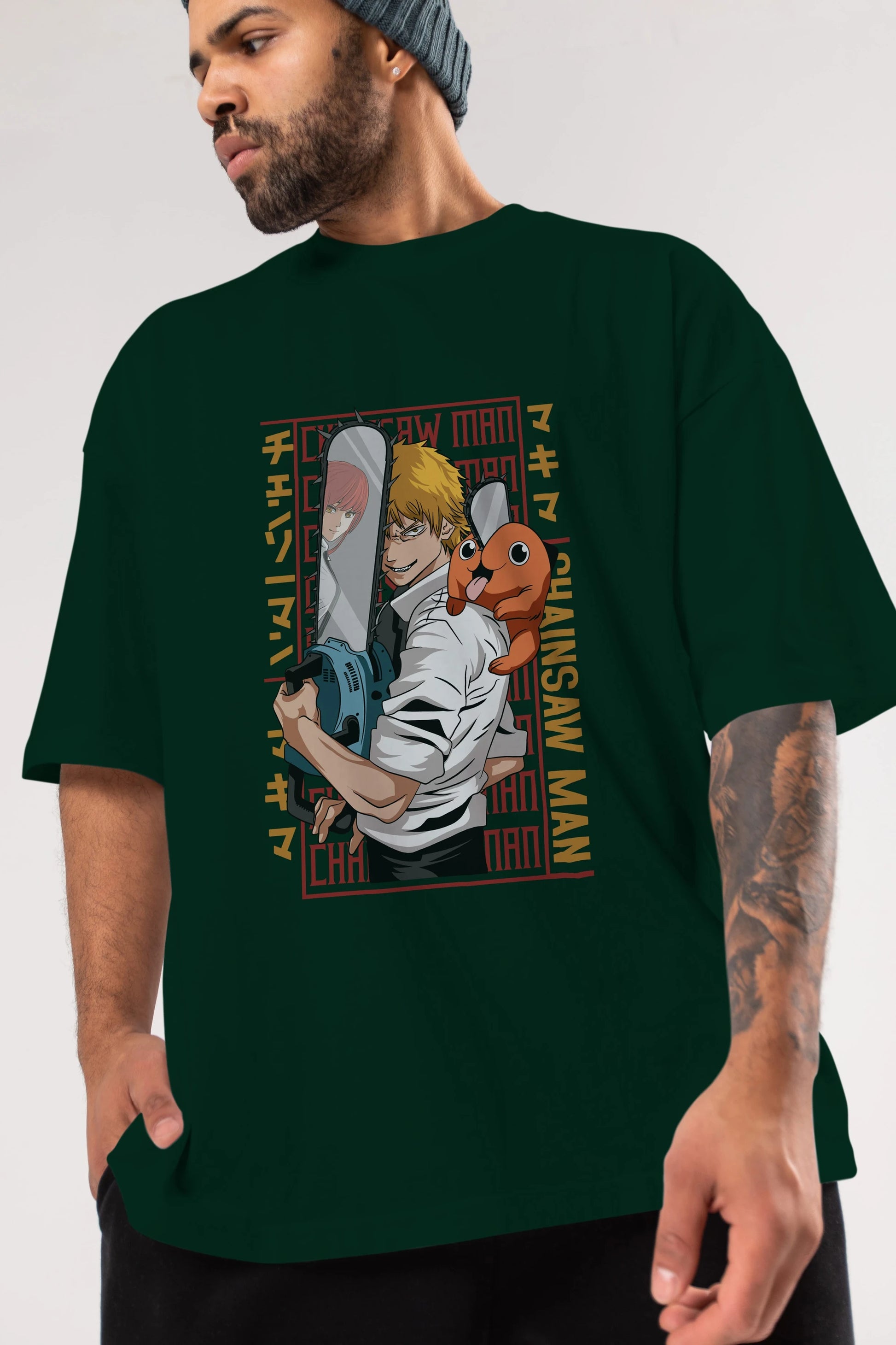 Chainsaw DENJI Anime Ön Baskılı Oversize t-shirt %100 pamuk Erkek Kadın Unisex