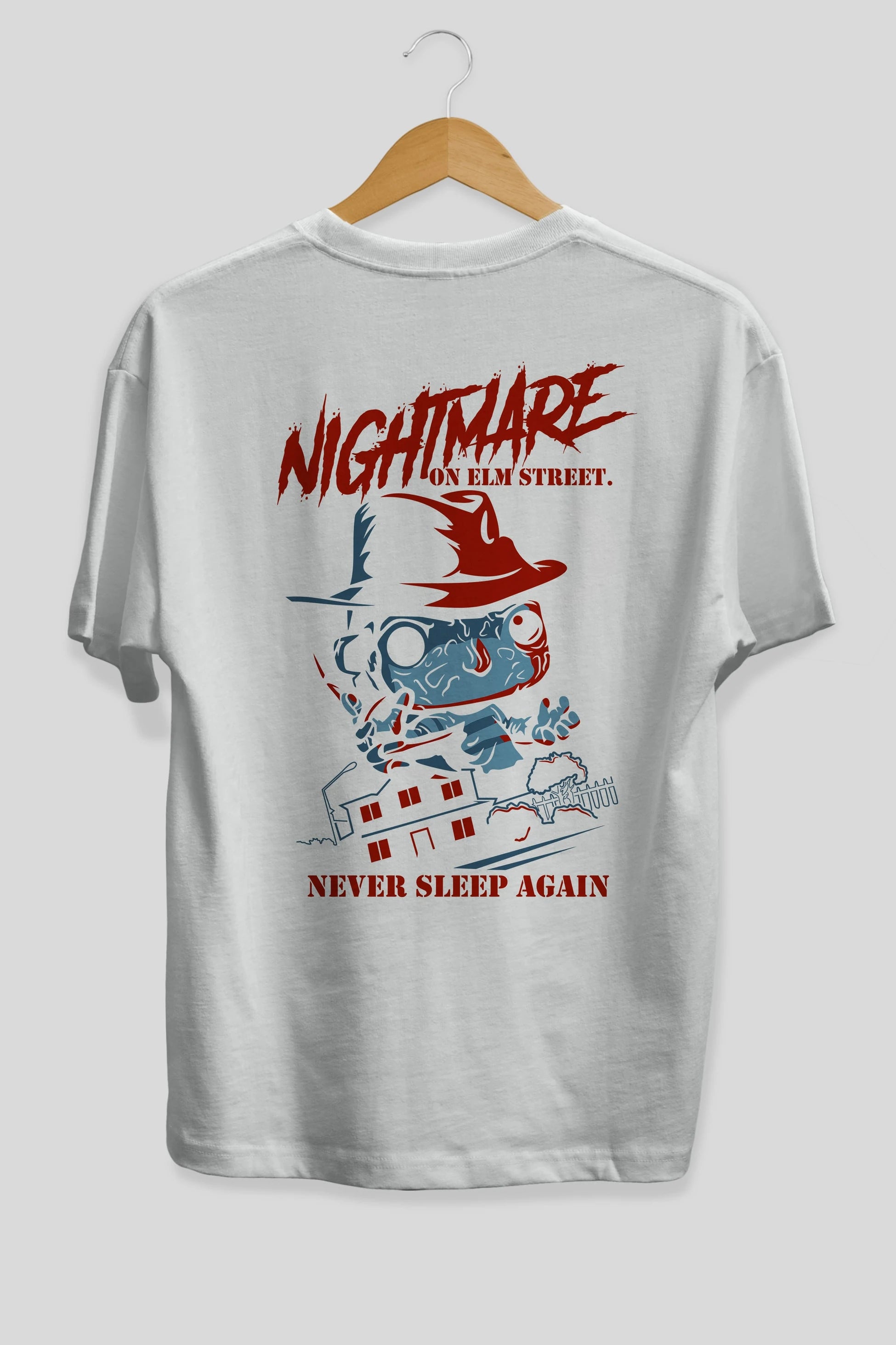 Nightmare Elm Sokağı Arka Baskılı Oversize t-shirt Erkek Kadın Unisex %100 Pamuk Bisiklet Yaka tişort