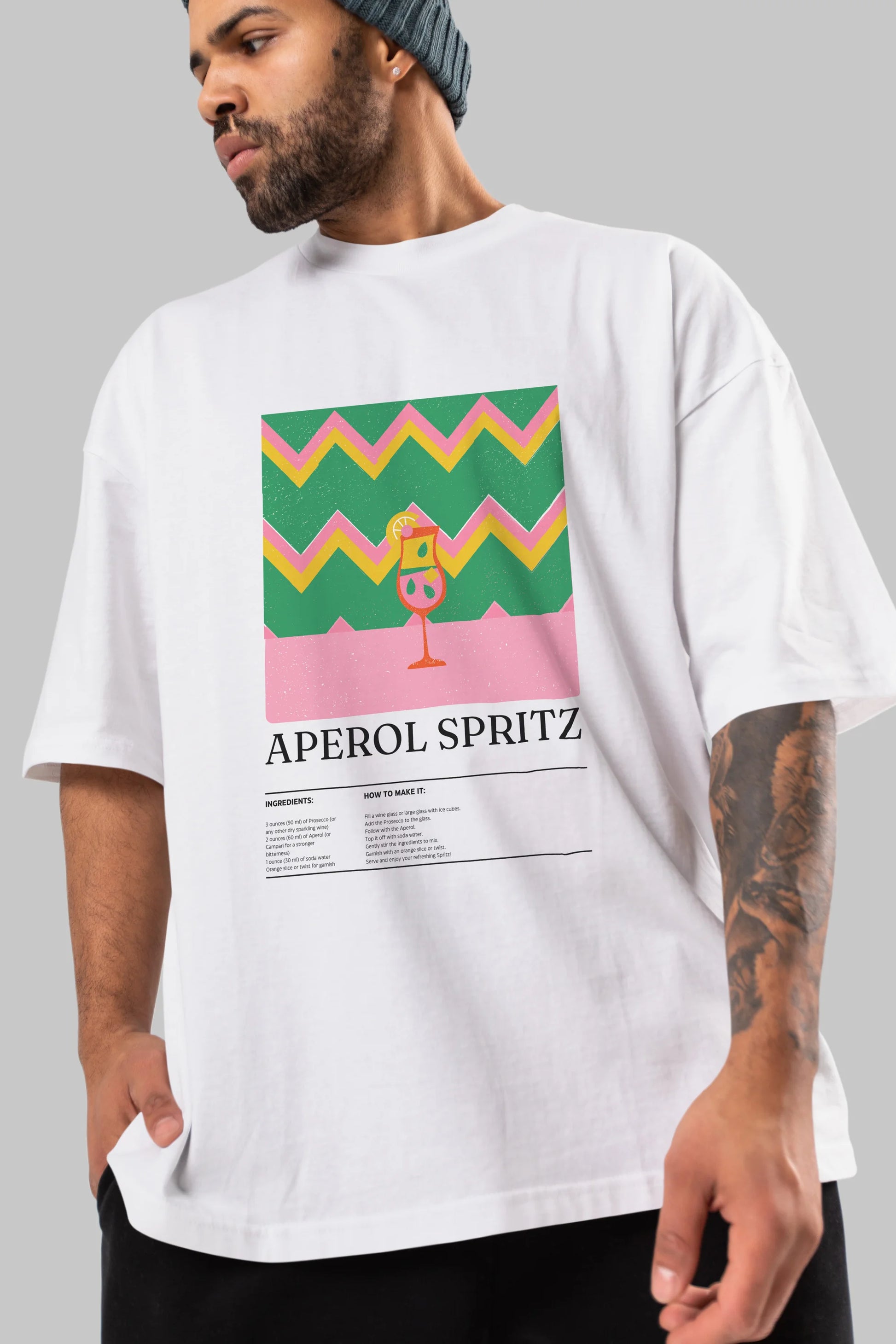 Aperol Spritz Kokteyl Ön Baskılı Oversize t-shirt Erkek Kadın %100 Pamuk Bisiklet Yaka tişort