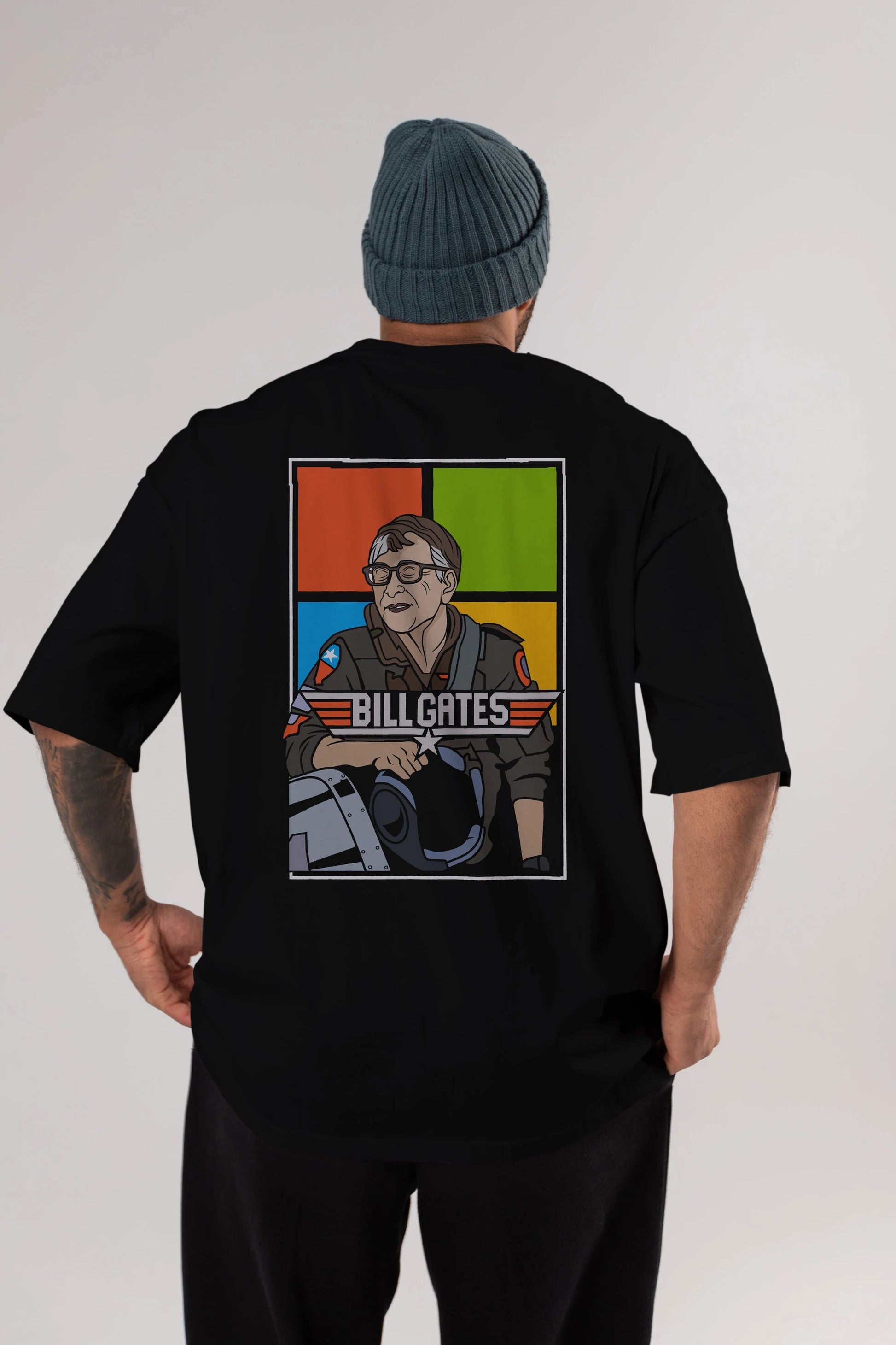 Bill Gates Top Gun Arka Baskılı Oversize t-shirt Erkek Kadın Unisex %100 Pamuk tişort