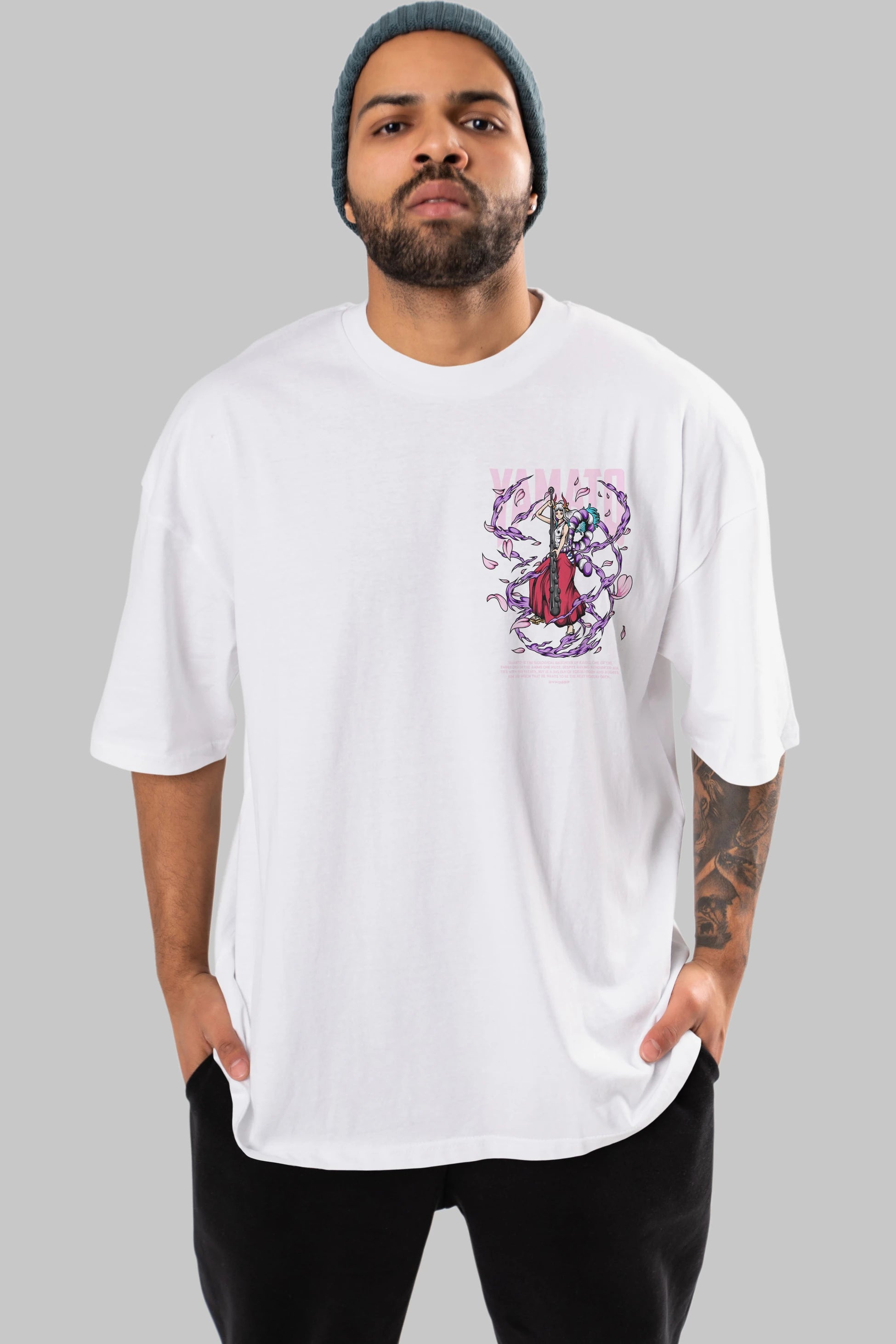 Yamato Ön Sol Baskılı Oversize t-shirt Erkek Kadın Unisex %100 Pamuk Bisiklet Yaka tişort