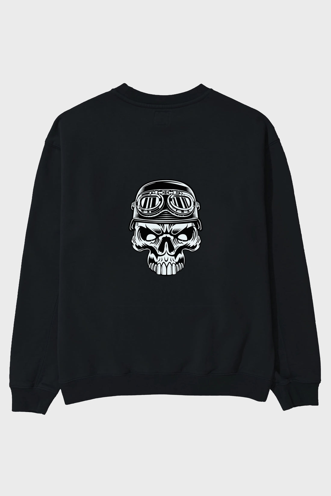 Biker Skull Helmet Arka Baskılı Oversize Sweatshirt Erkek Kadın Unisex