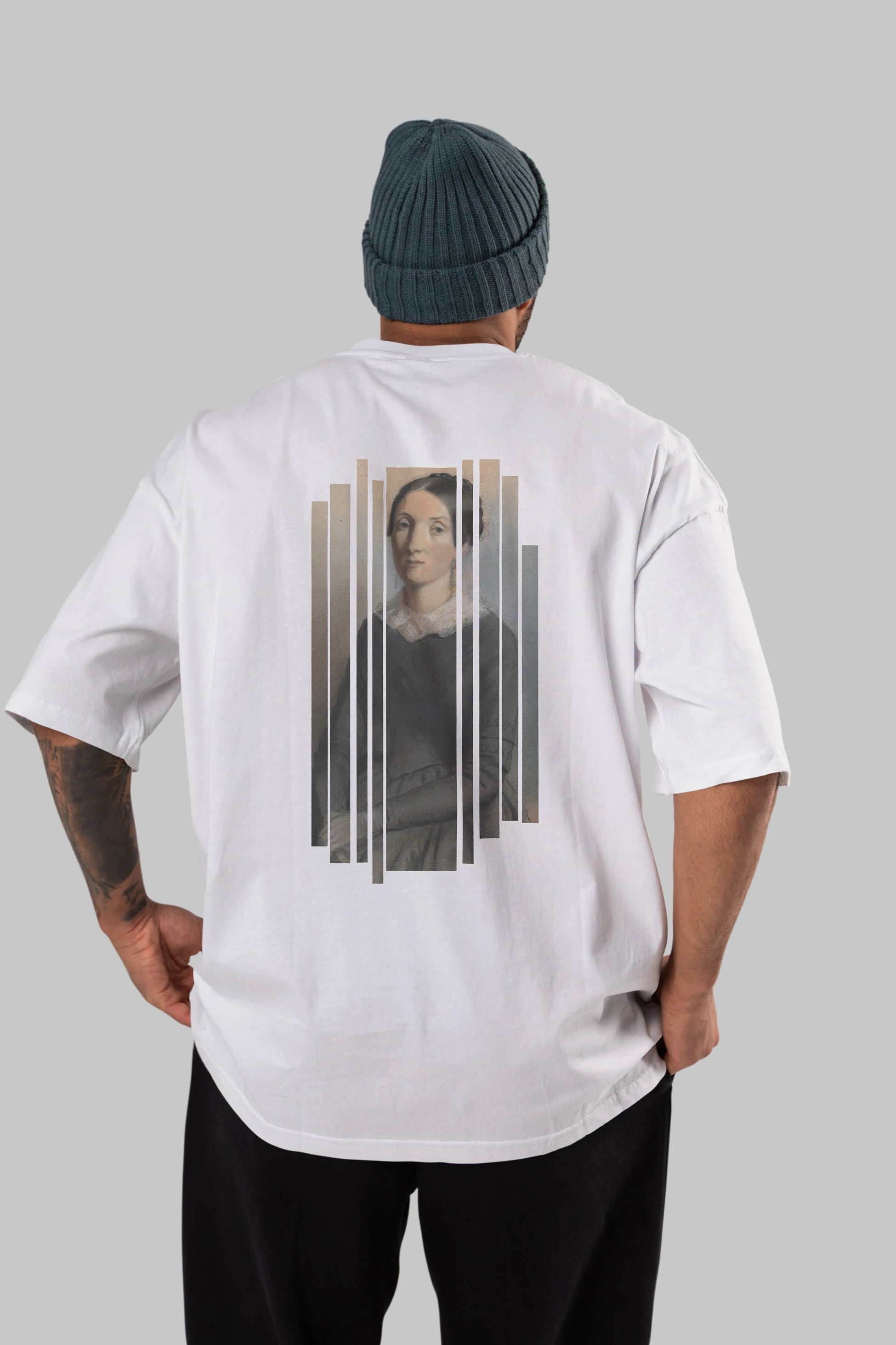 Retro Portre Arka Baskılı Oversize t-shirt Erkek Kadın Unisex