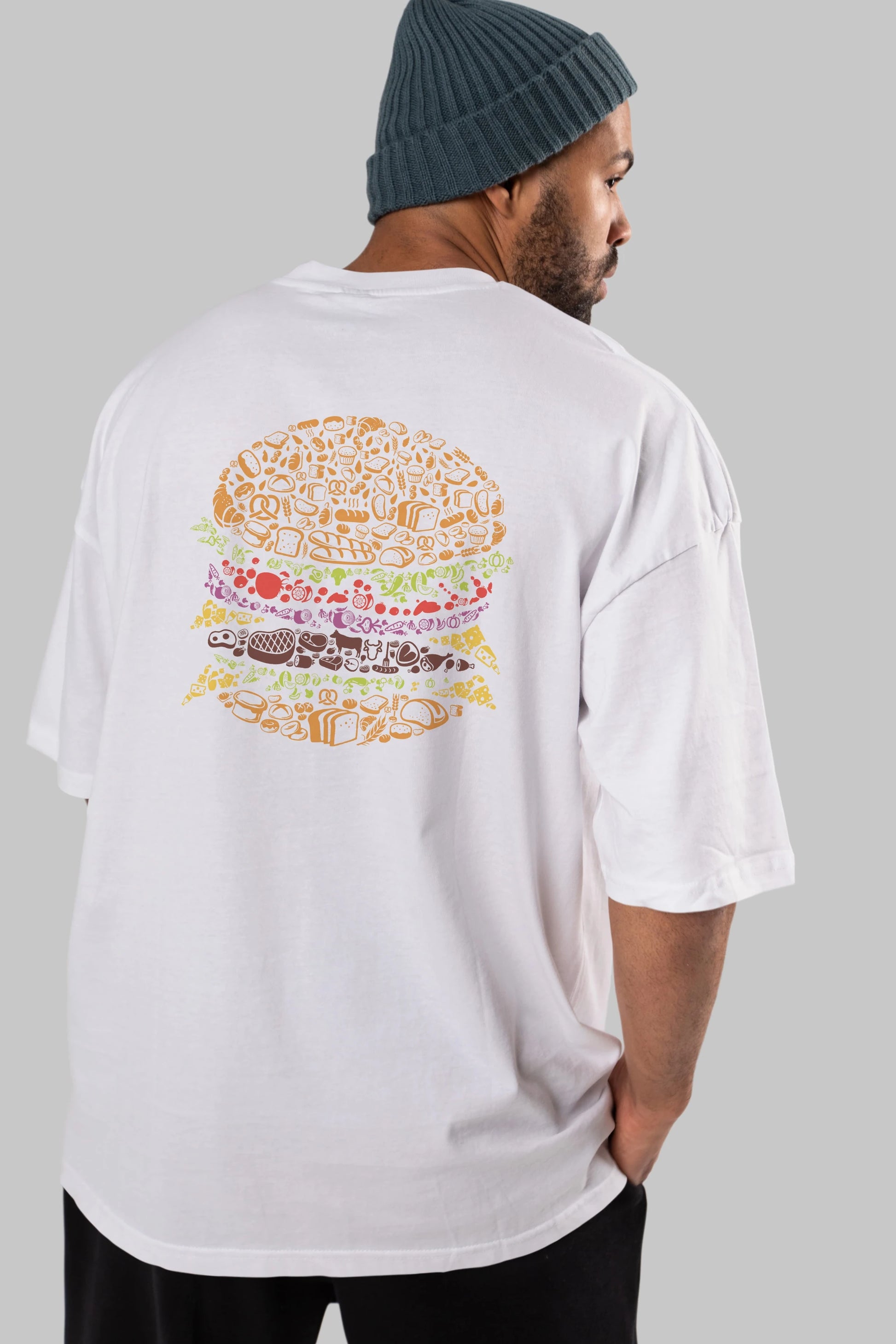 Burger Arka Baskılı Oversize t-shirt %100 pamuk Erkek Kadın Unisex