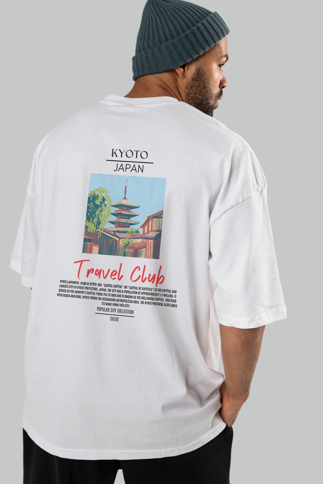 Kyoto Japan Arka Baskılı Oversize t-shirt Erkek Kadın Pamuk Bisiklet Yaka tişort