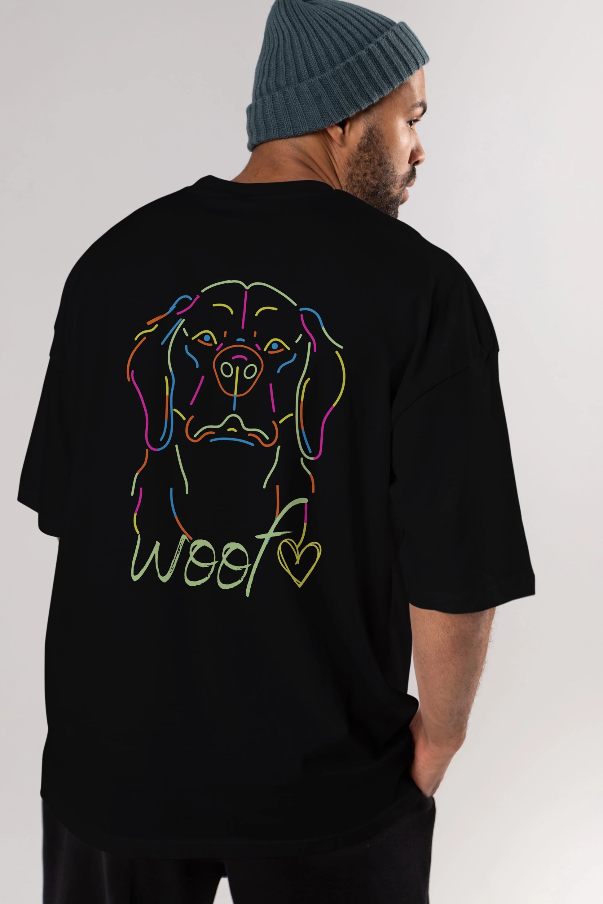 Neon Dog Arka Baskılı Oversize t-shirt Erkek Kadın Unisex