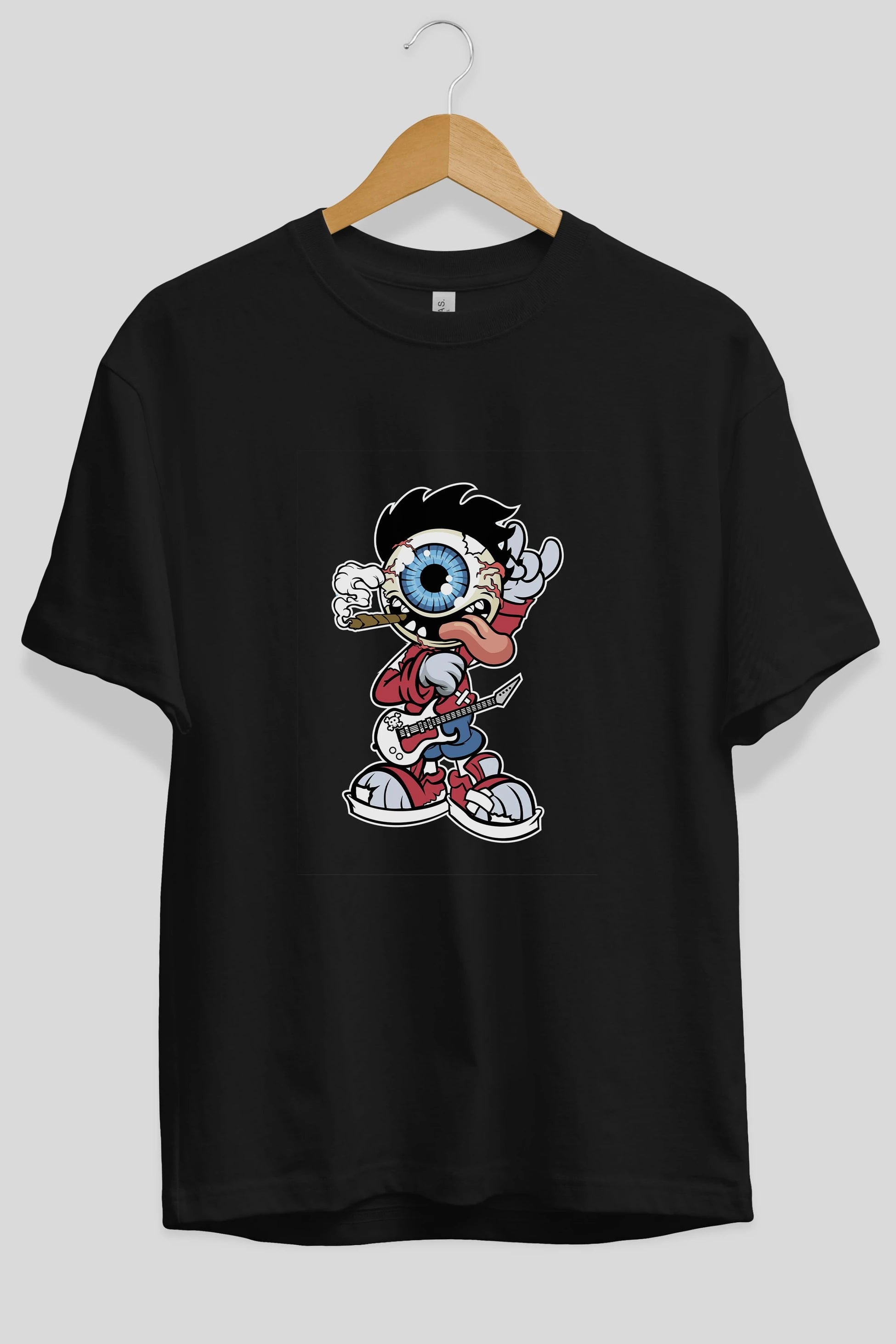 Eyeball Rockstar Ön Baskılı Oversize t-shirt Erkek Kadın Unisex %100 Pamuk tişort