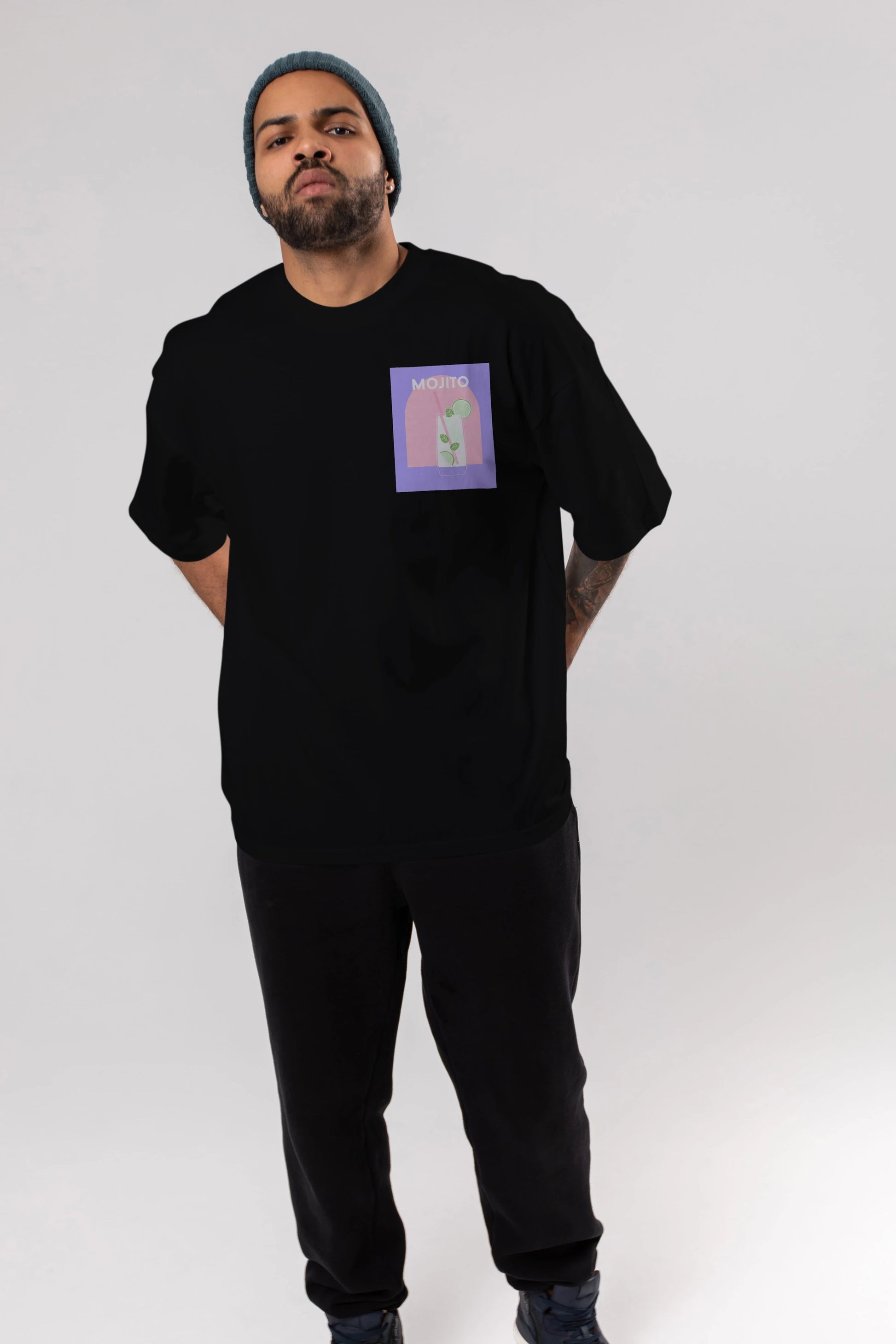 Mojito 2 Ön Sol Baskılı Oversize t-shirt Erkek Kadın Unisex %100 Pamuk Bisiklet Yaka tişort