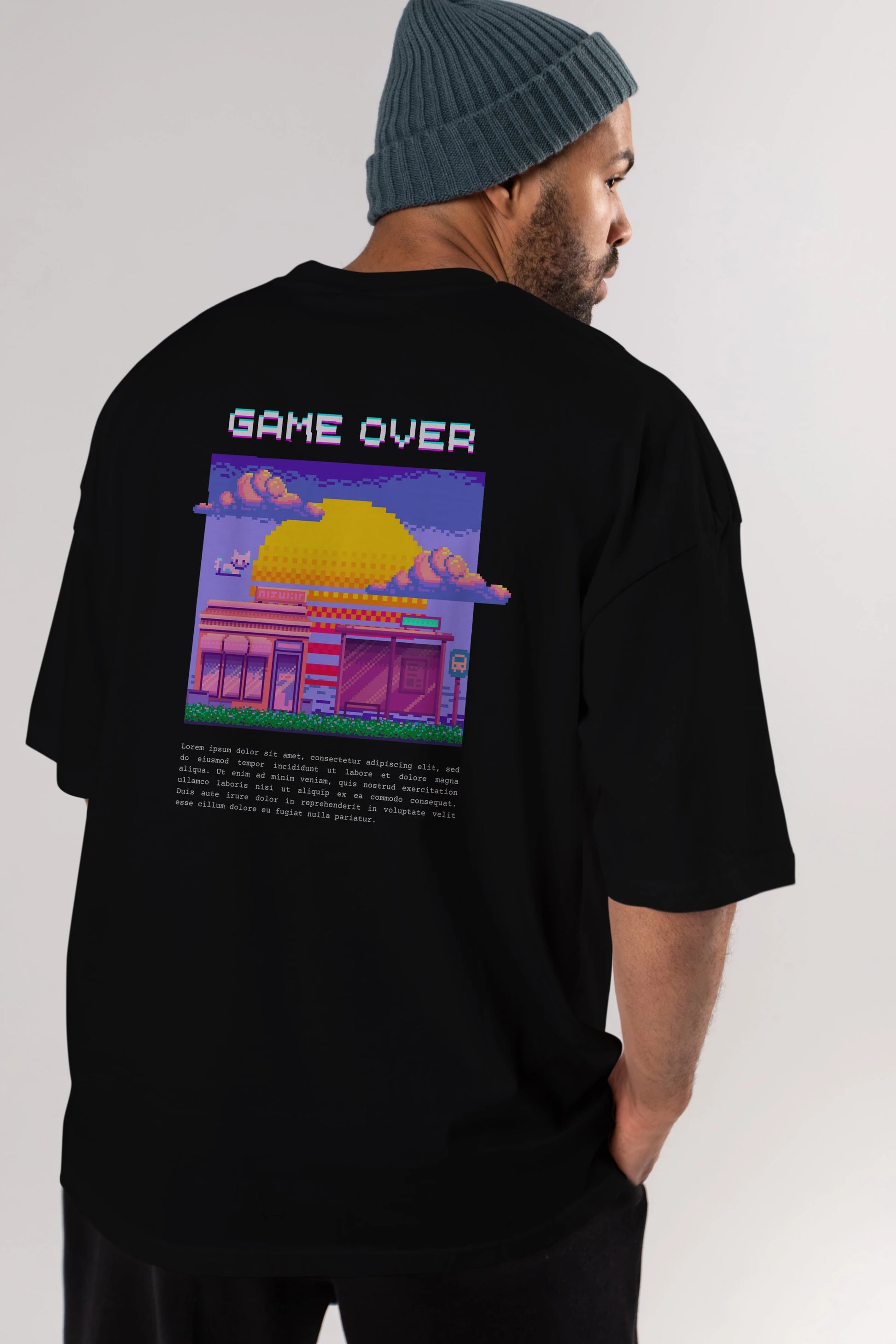Game Over Yazılı Arka Baskılı Oversize t-shirt Erkek Kadın Unisex