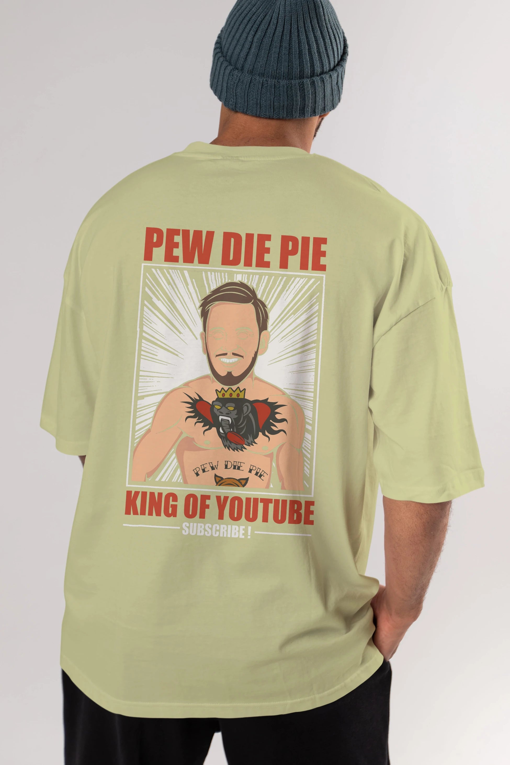 Pew Die Pie Fighter Arka Baskılı Oversize t-shirt Erkek Kadın Unisex %100 Pamuk tişort