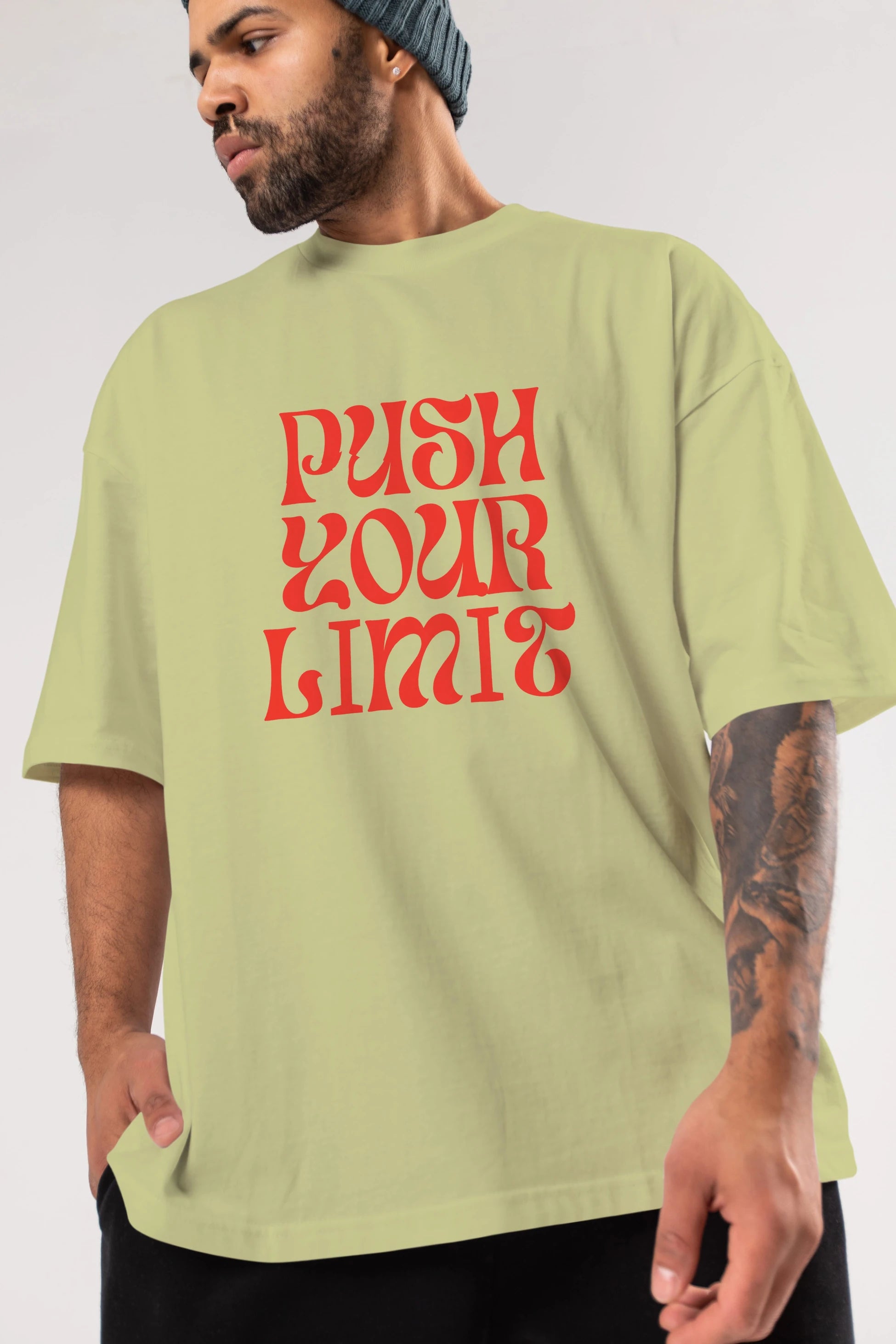 Push Your Limit Yazılı 2 Ön Baskılı Oversize t-shirt Erkek Kadın Unisex
