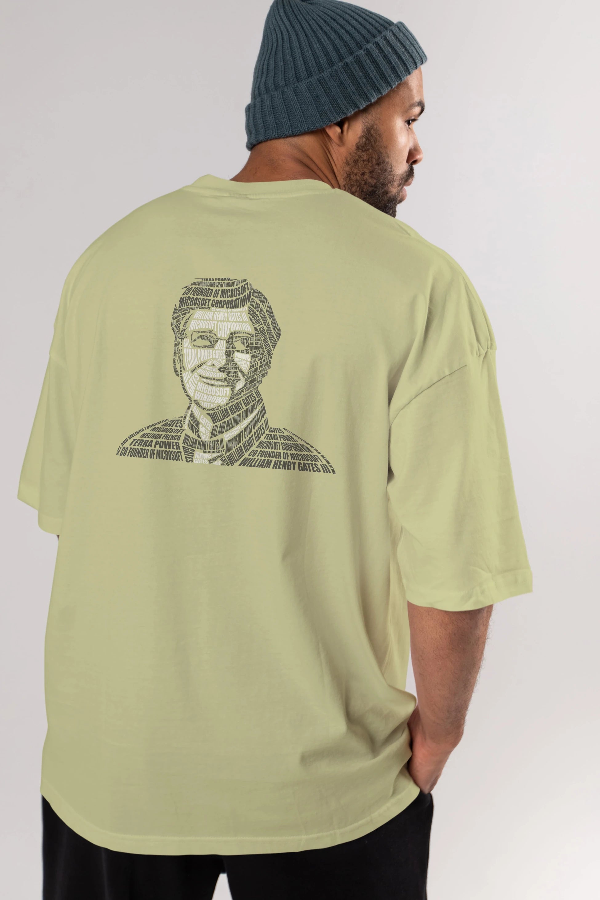 Bill Gates Calligram Arka Baskılı Oversize t-shirt %100 pamuk Erkek Kadın Unisex