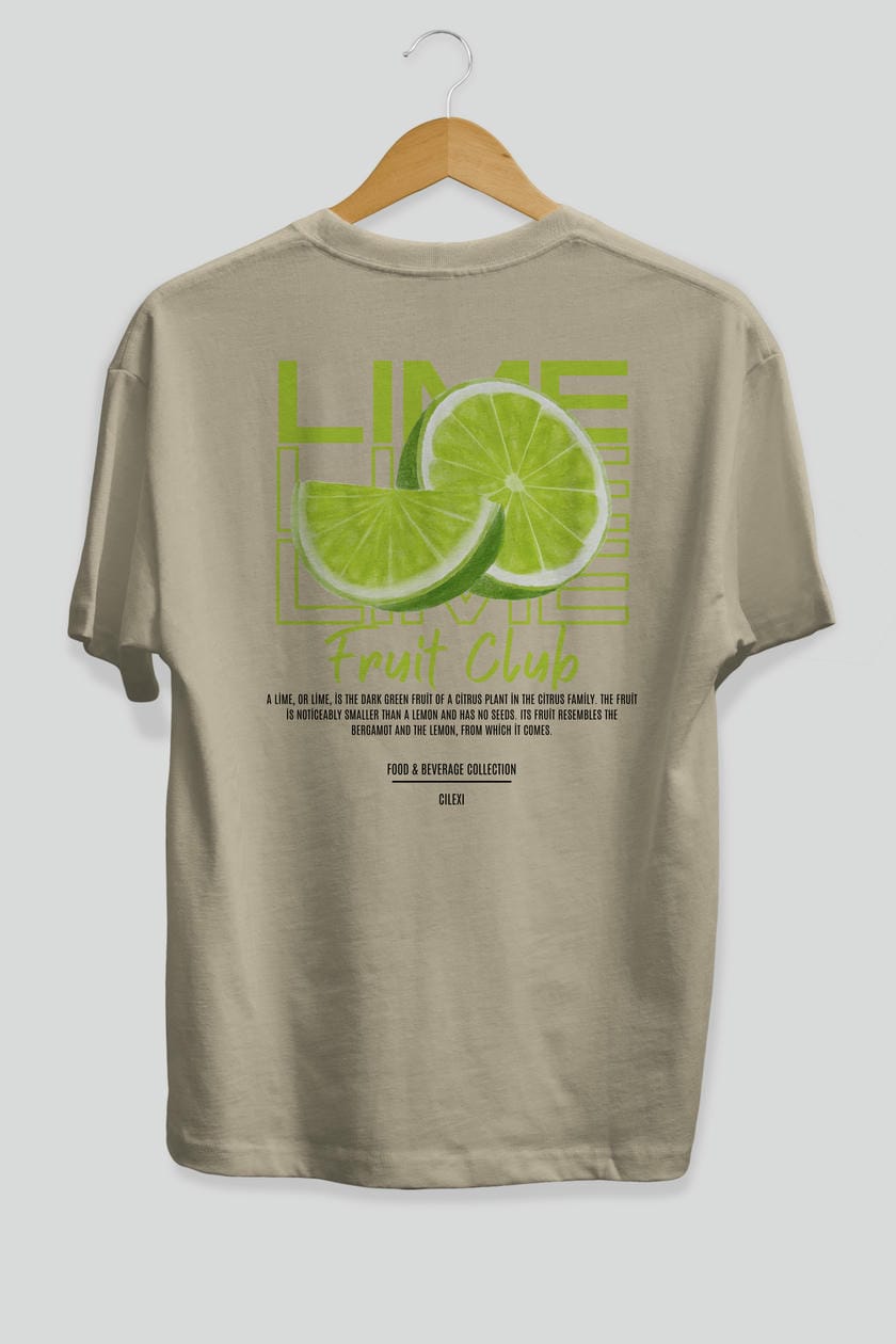 Lime Arka Baskılı Oversize t-shirt Erkek Kadın Pamuk Bisiklet Yaka tişort