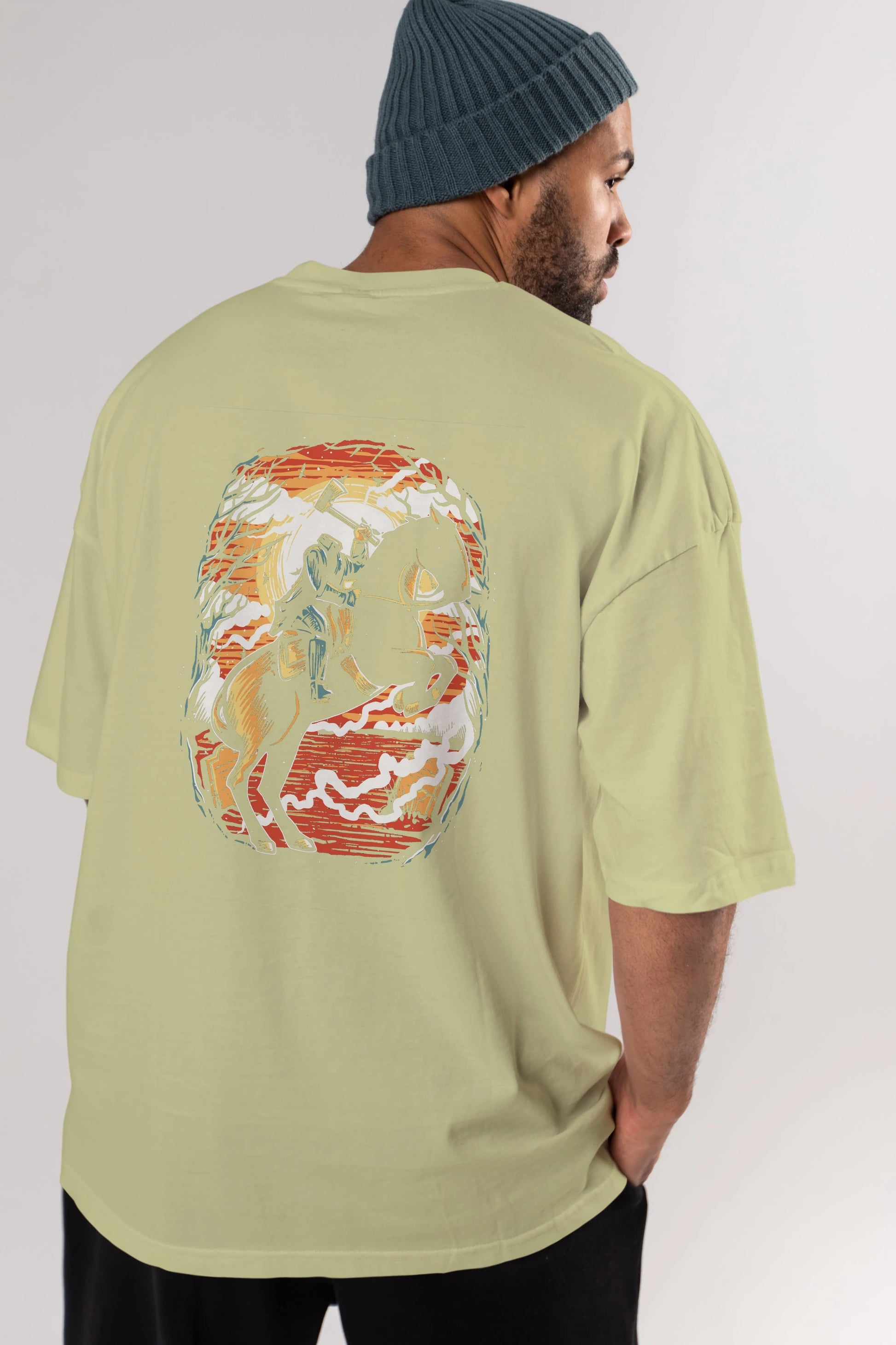 Headless Horseman Arka Baskılı Oversize t-shirt Erkek Kadın Unisex %100 Pamuk