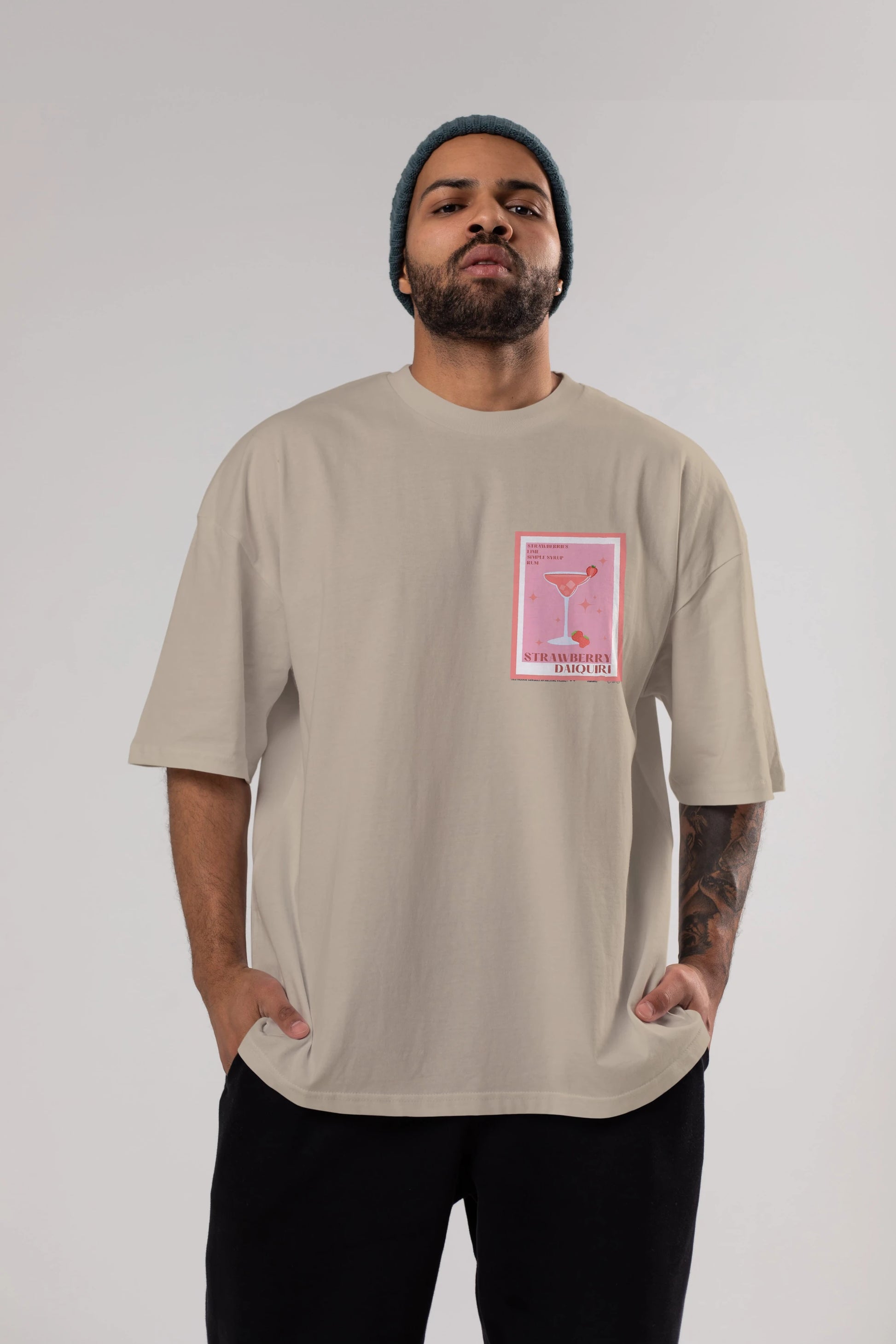Strawberry Daiquiri Ön Sol Baskılı Oversize t-shirt Erkek Kadın Unisex %100 Pamuk Bisiklet Yaka tişort