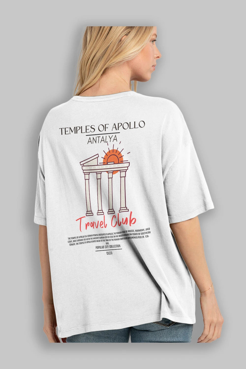 Temples Of Apollo Antalya Arka Baskılı Oversize t-shirt Erkek Kadın Pamuk Bisiklet Yaka tişort
