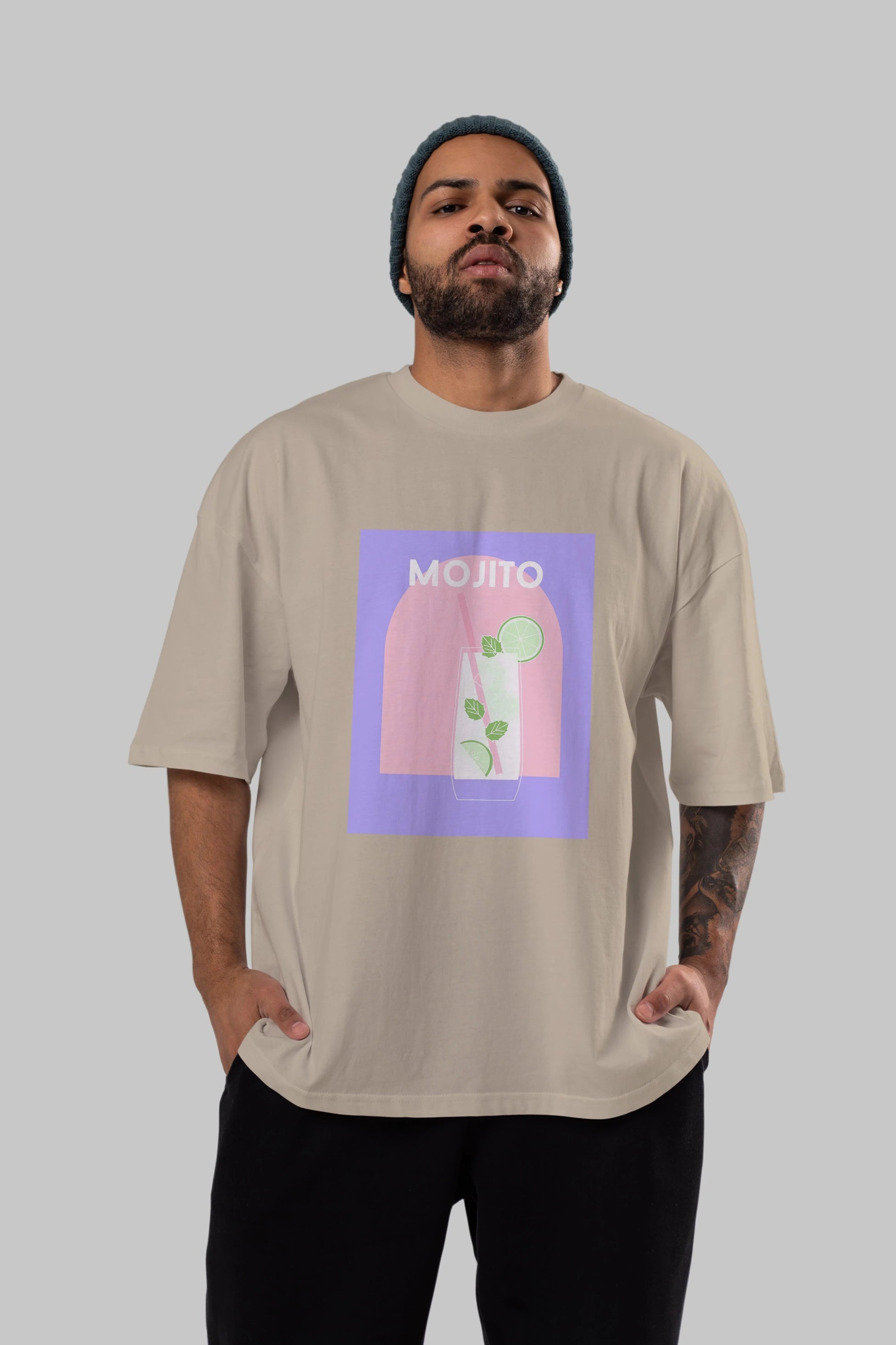 Mojito 2 Ön Baskılı Oversize t-shirt Erkek Kadın Unisex %100 Pamuk Bisiklet Yaka tişort