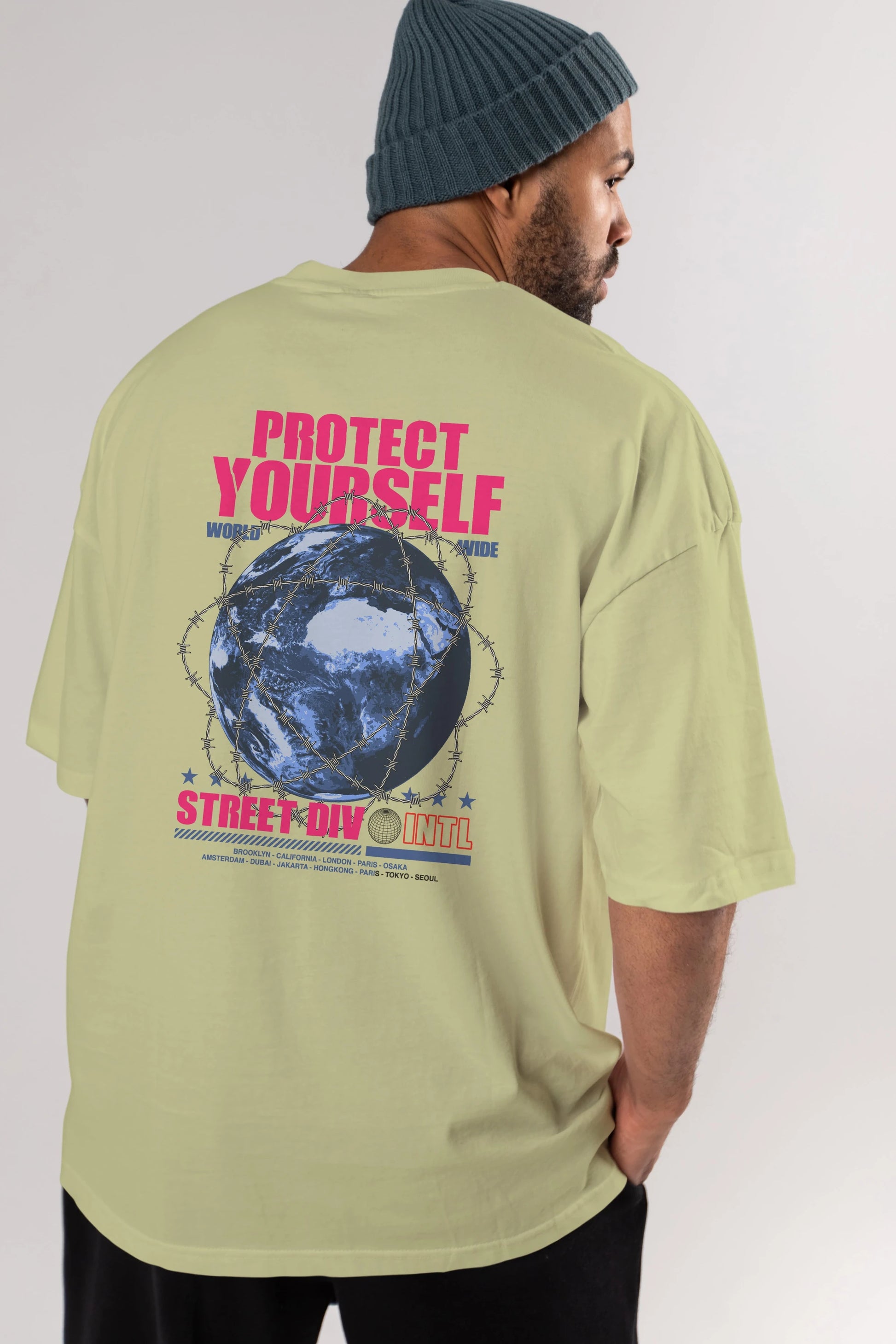 Protect Yourself Arka Baskılı Oversize t-shirt Erkek Kadın Unisex