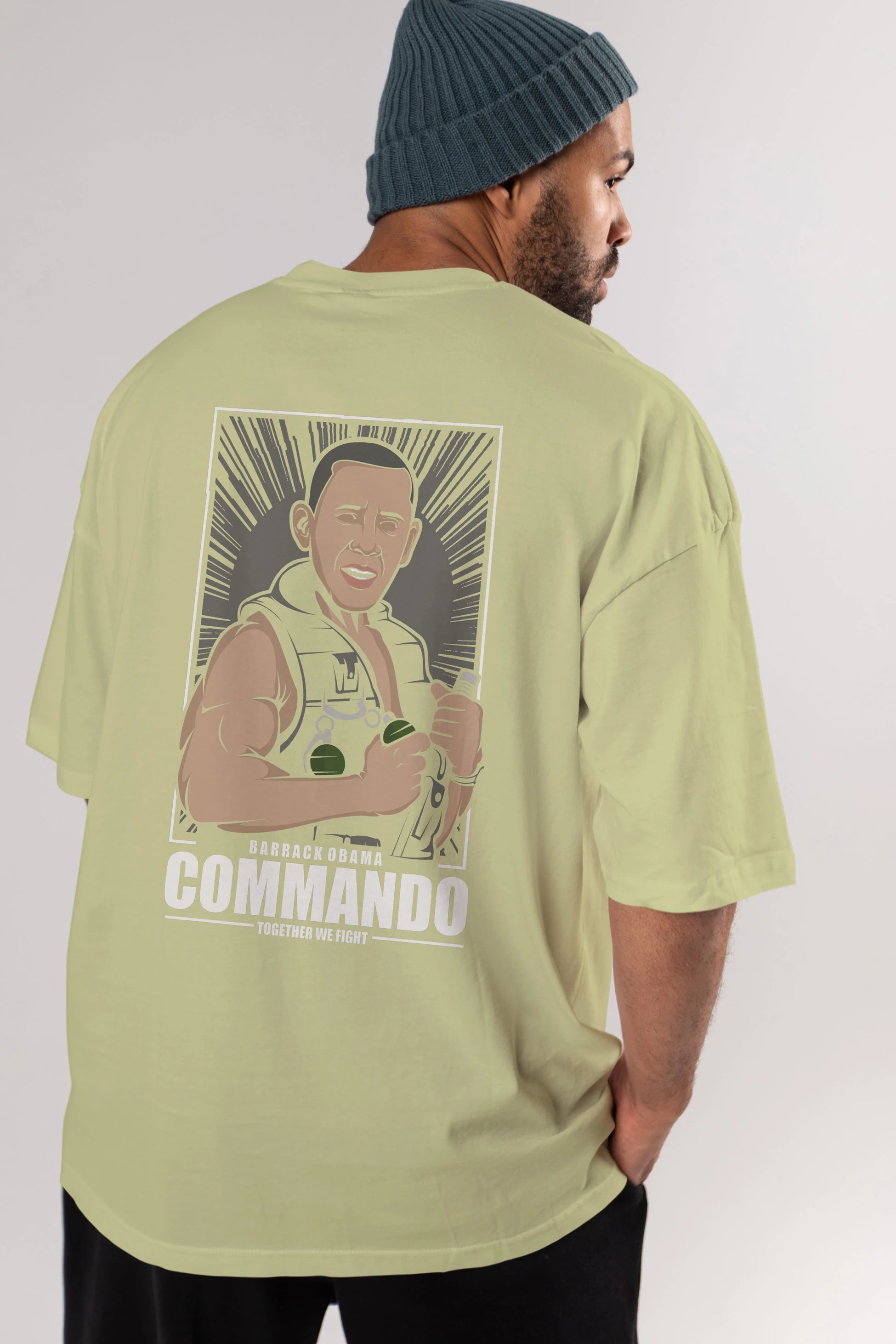 Obama Commando Arka Baskılı Oversize t-shirt Erkek Kadın Unisex %100 Pamuk tişort