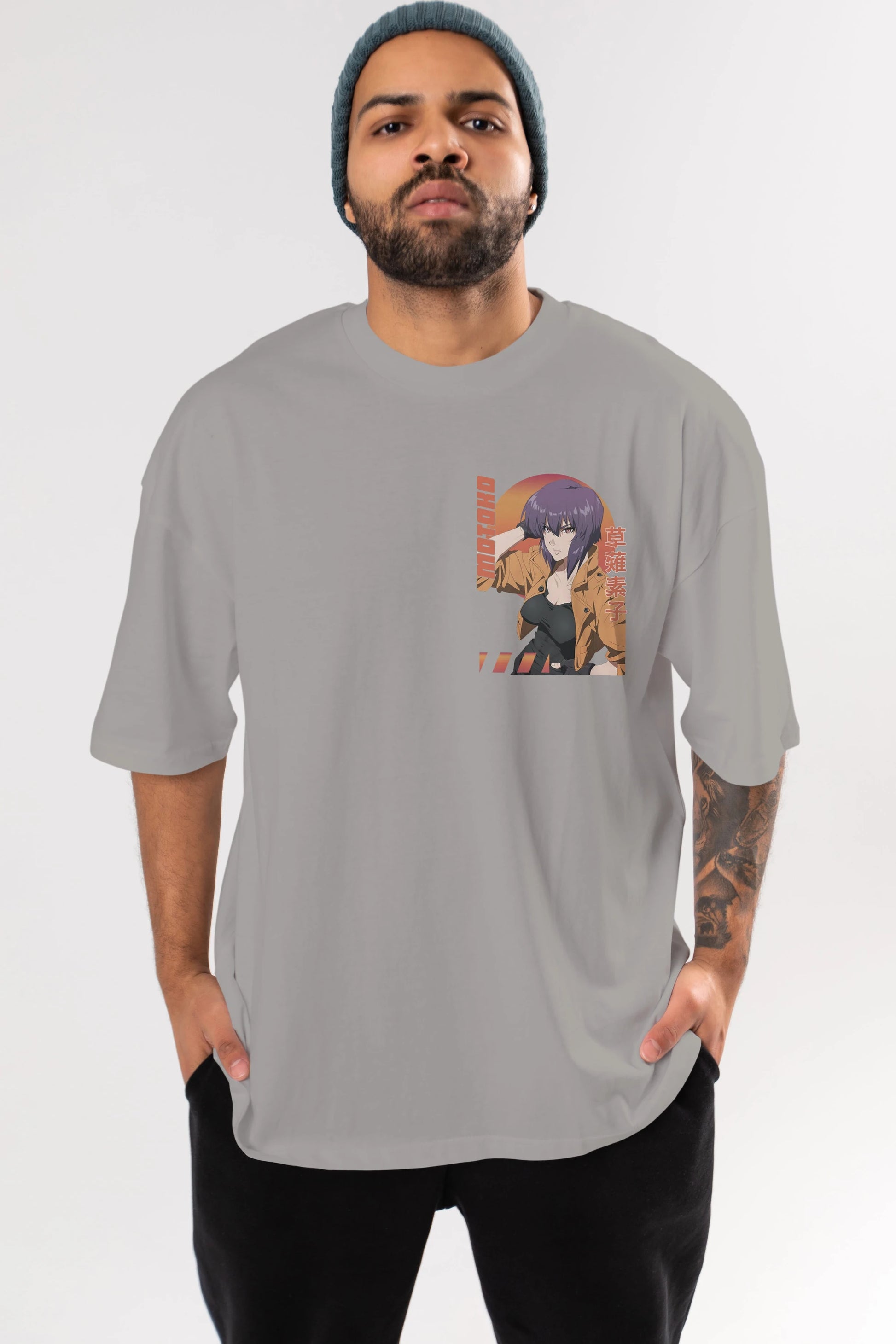 Motoko Kusanagi 9 Ön Sol Baskılı Oversize t-shirt Erkek Kadın Unisex %100 Pamuk Bisiklet Yaka tişort