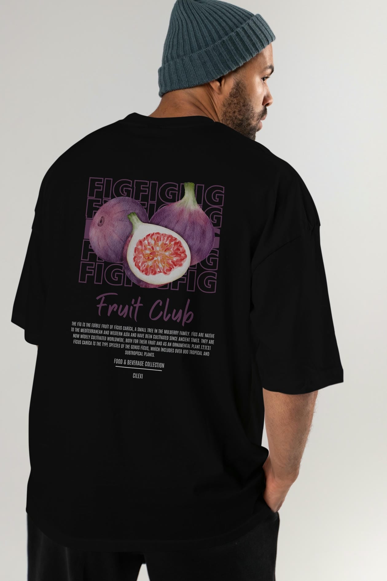 Fig Arka Baskılı Oversize t-shirt Erkek Kadın Pamuk Bisiklet Yaka tişort
