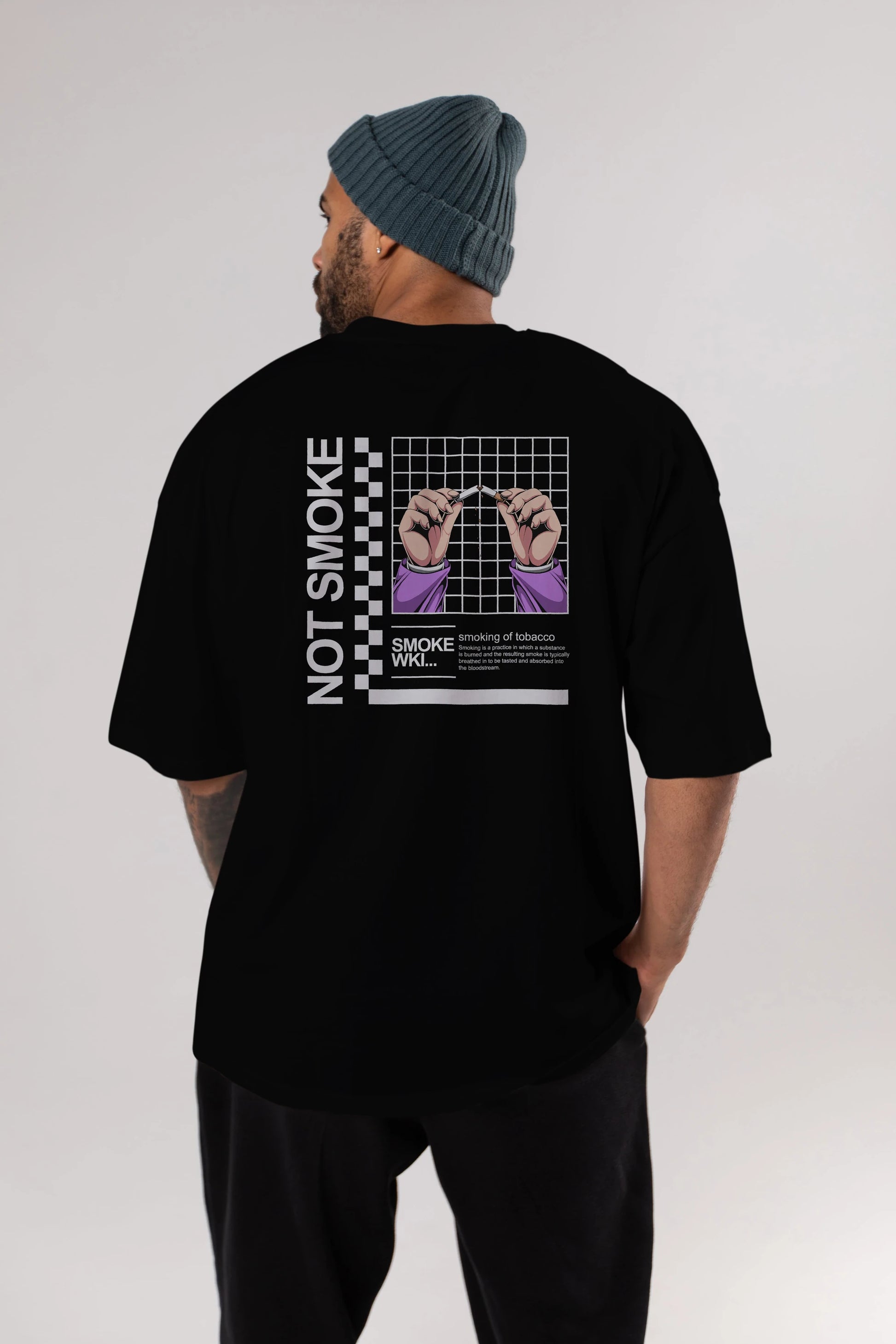 Not Smoke Arka Baskılı Oversize t-shirt Erkek Kadın Unisex