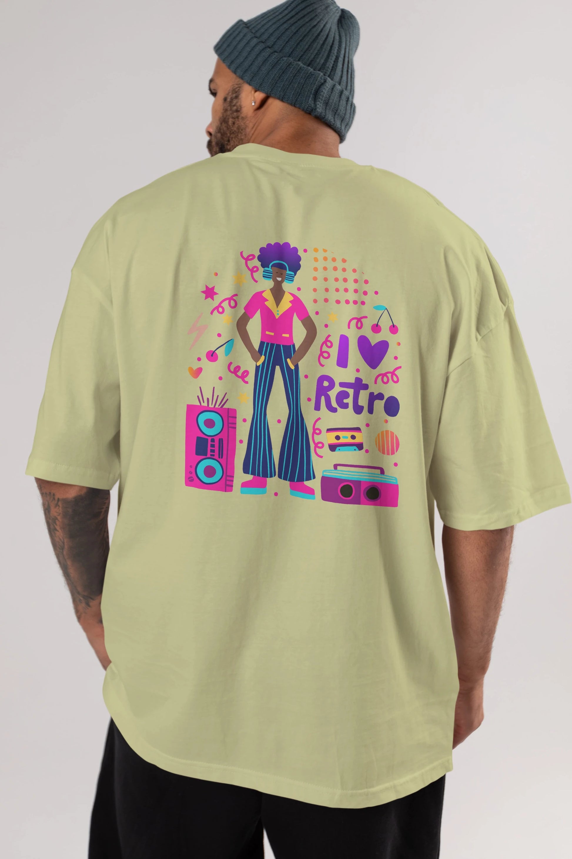 Retro Boy Party Arka Baskılı Oversize t-shirt Erkek Kadın Unisex