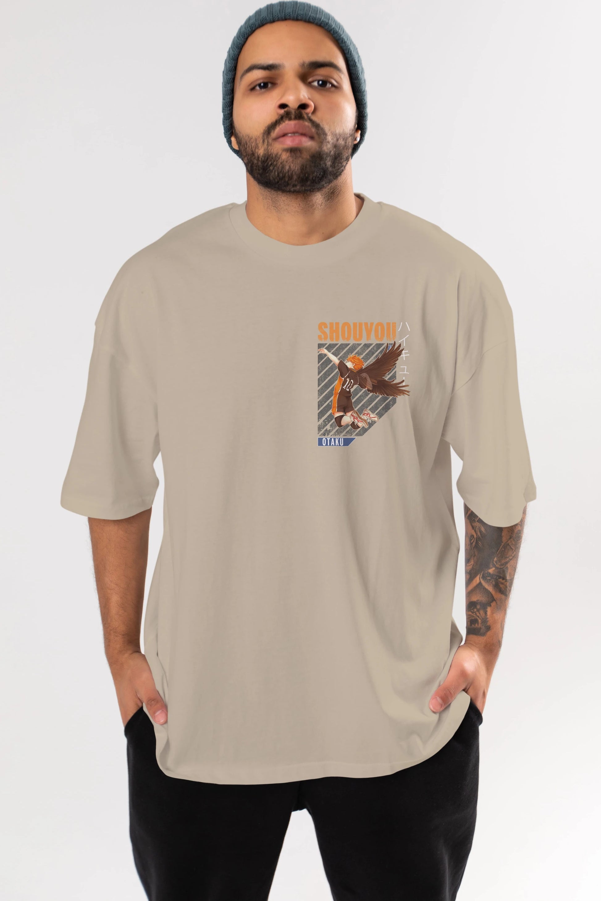 Shouyou Hinata 10 Ön Sol Baskılı Oversize t-shirt Erkek Kadın Unisex %100 Pamuk Bisiklet Yaka tişort