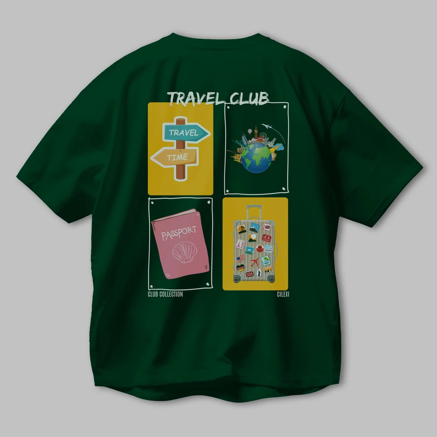 Travel Club Arka Baskılı Oversize t-shirt Erkek Kadın %100 Pamuk Bisiklet Yaka tişort