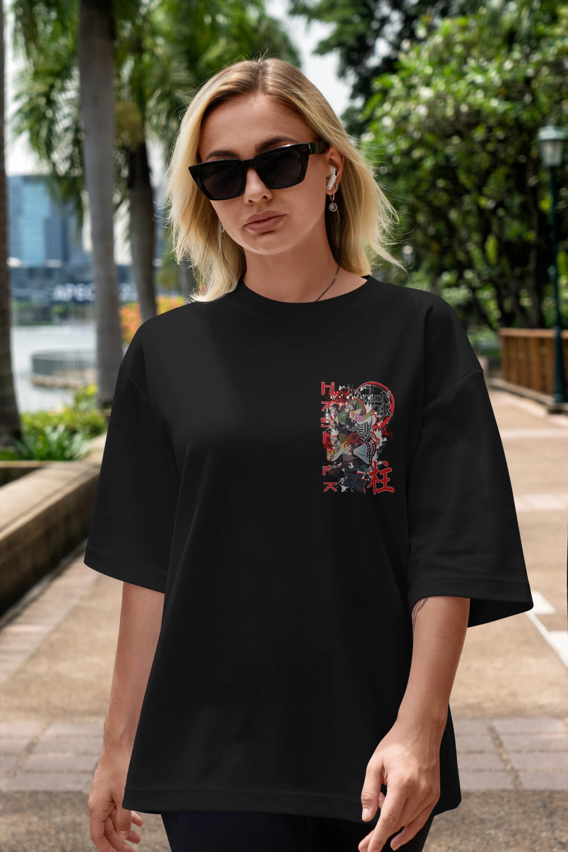 DEMON SLAYER SLAYERS Ön Sol Baskılı Oversize t-shirt Erkek Kadın Unisex %100 Pamuk Bisiklet Yaka tişort