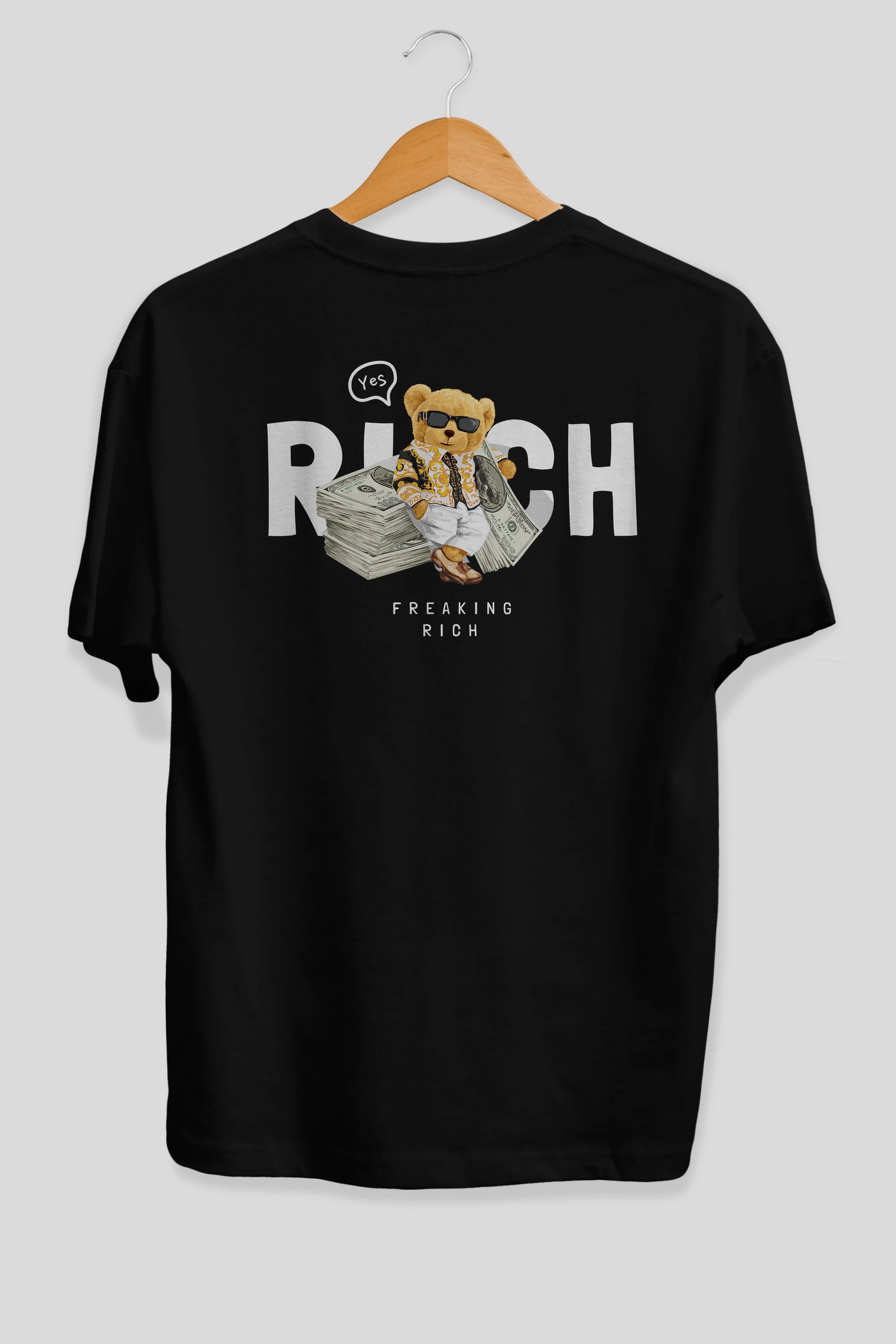 Teddy Bear Freakıng Rich Arka Baskılı Oversize t-shirt Erkek Kadın Unisex %100 Pamuk