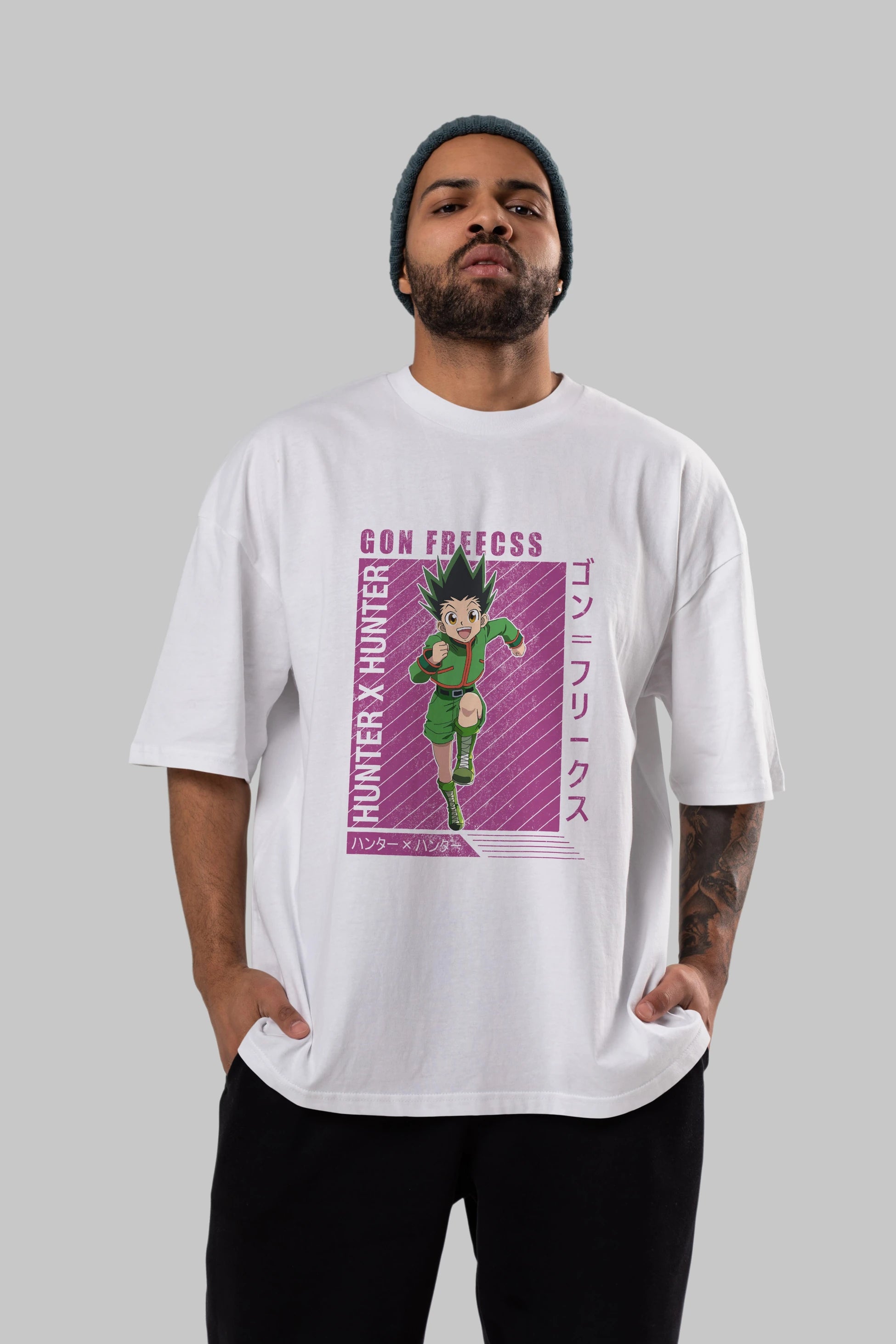 Gon Freecss HUNTER X HUNTER 3 Anime Ön Baskılı Oversize t-shirt %100 pamuk Erkek Kadın Unisex