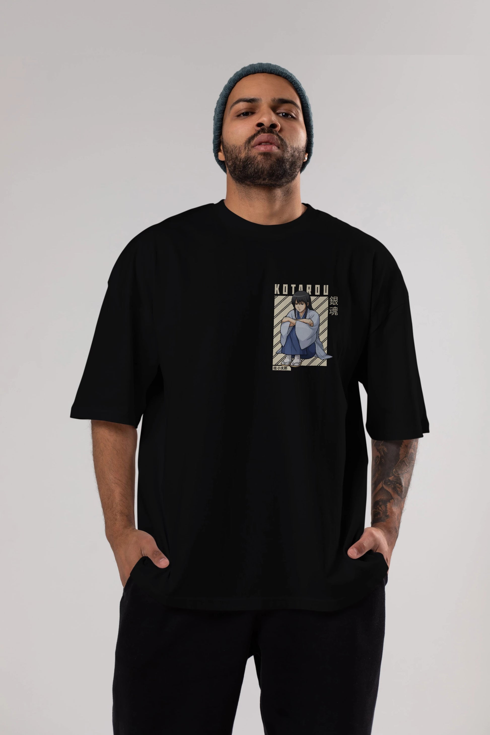 Kotarou Katsura GINTAMA Ön Sol Baskılı Oversize t-shirt Erkek Kadın Unisex %100 Pamuk Bisiklet Yaka tişort