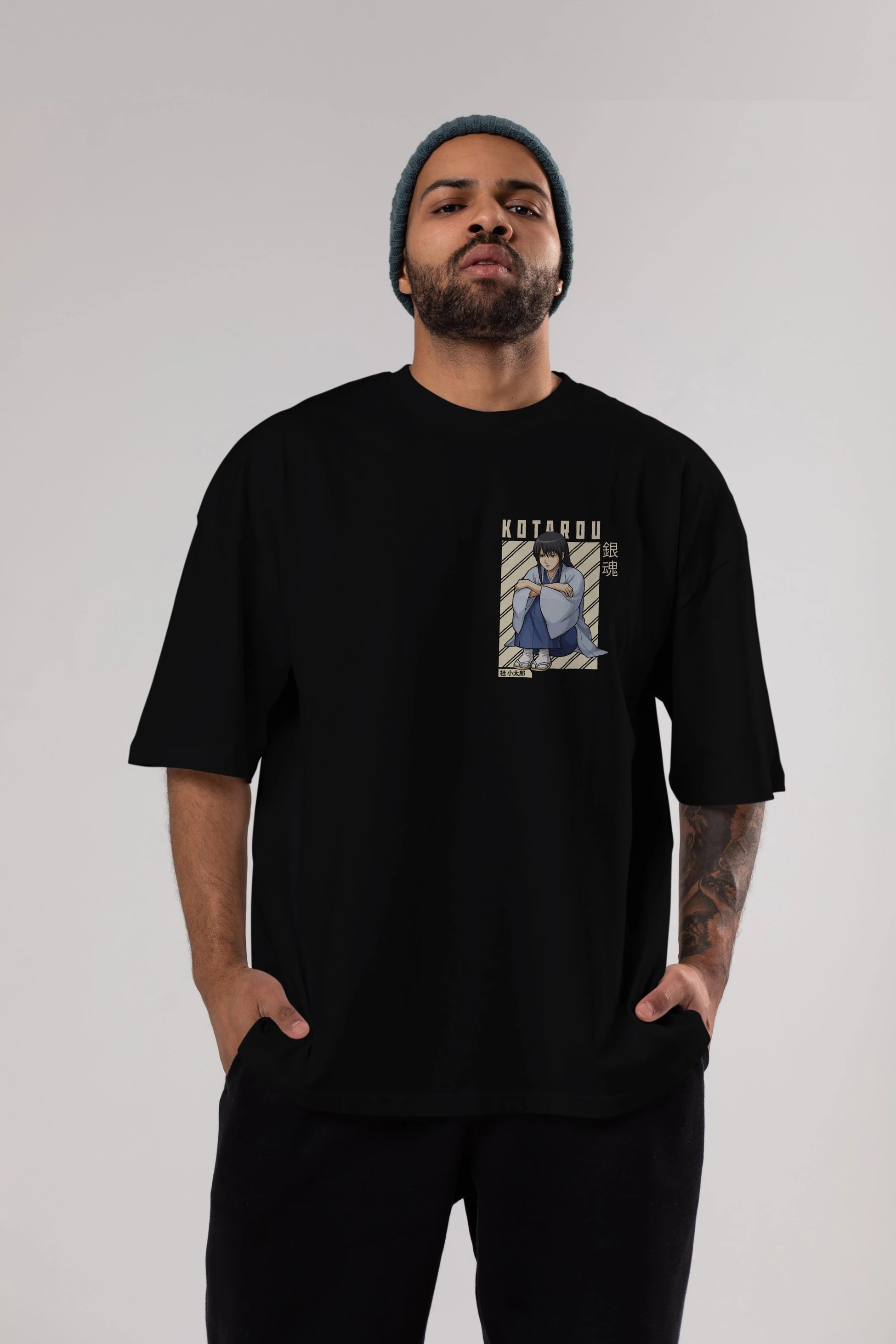 Kotarou Katsura GINTAMA Ön Sol Baskılı Oversize t-shirt Erkek Kadın Unisex %100 Pamuk Bisiklet Yaka tişort