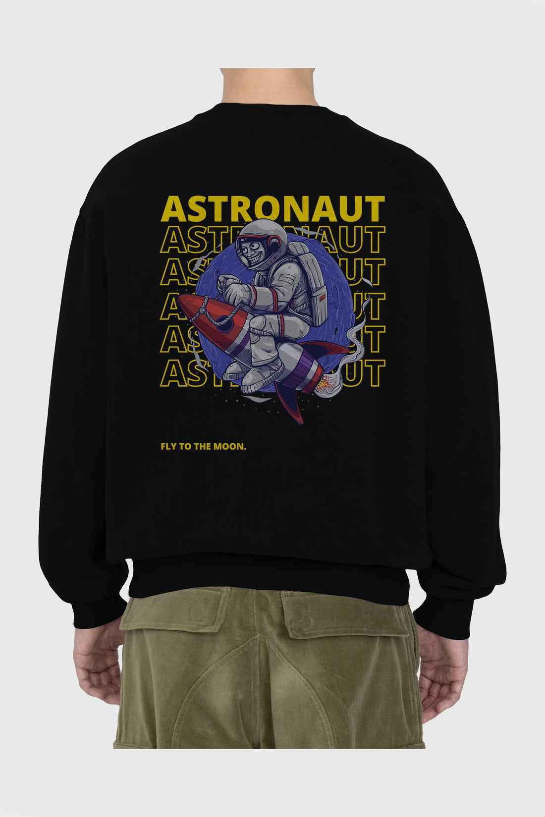 Astronaut Fly to the Moon Yazılı Arka Baskılı Oversize Sweatshirt Erkek Kadın Unisex