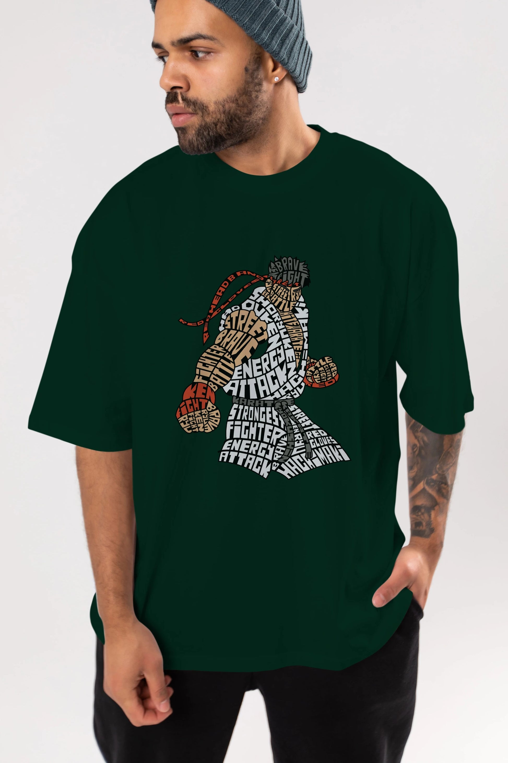 Hadouken Ön Baskılı Oversize t-shirt %100 pamuk Erkek Kadın Unisex