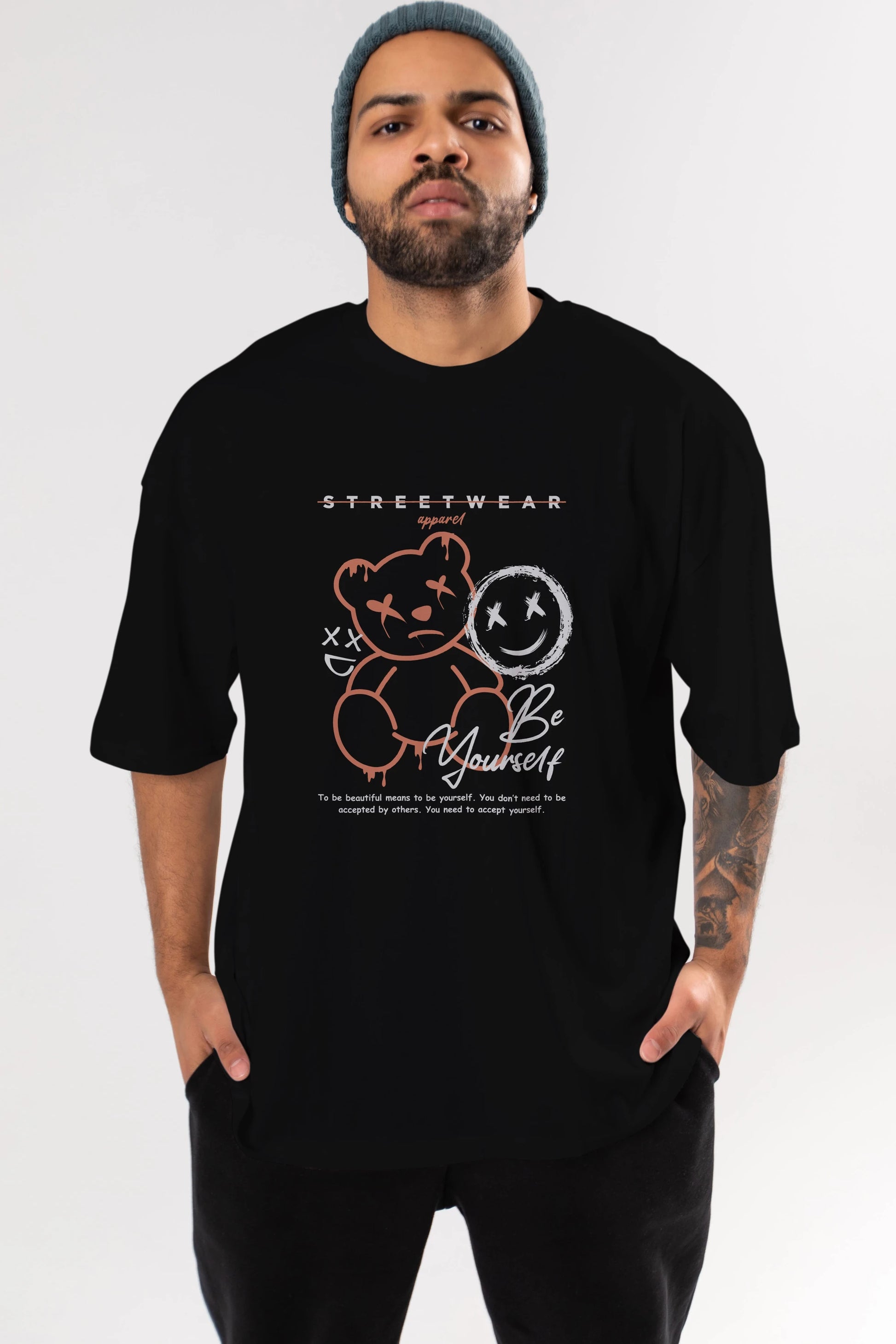 Be Yourself Bear Ön Baskılı Oversize t-shirt Erkek Kadın Unisex