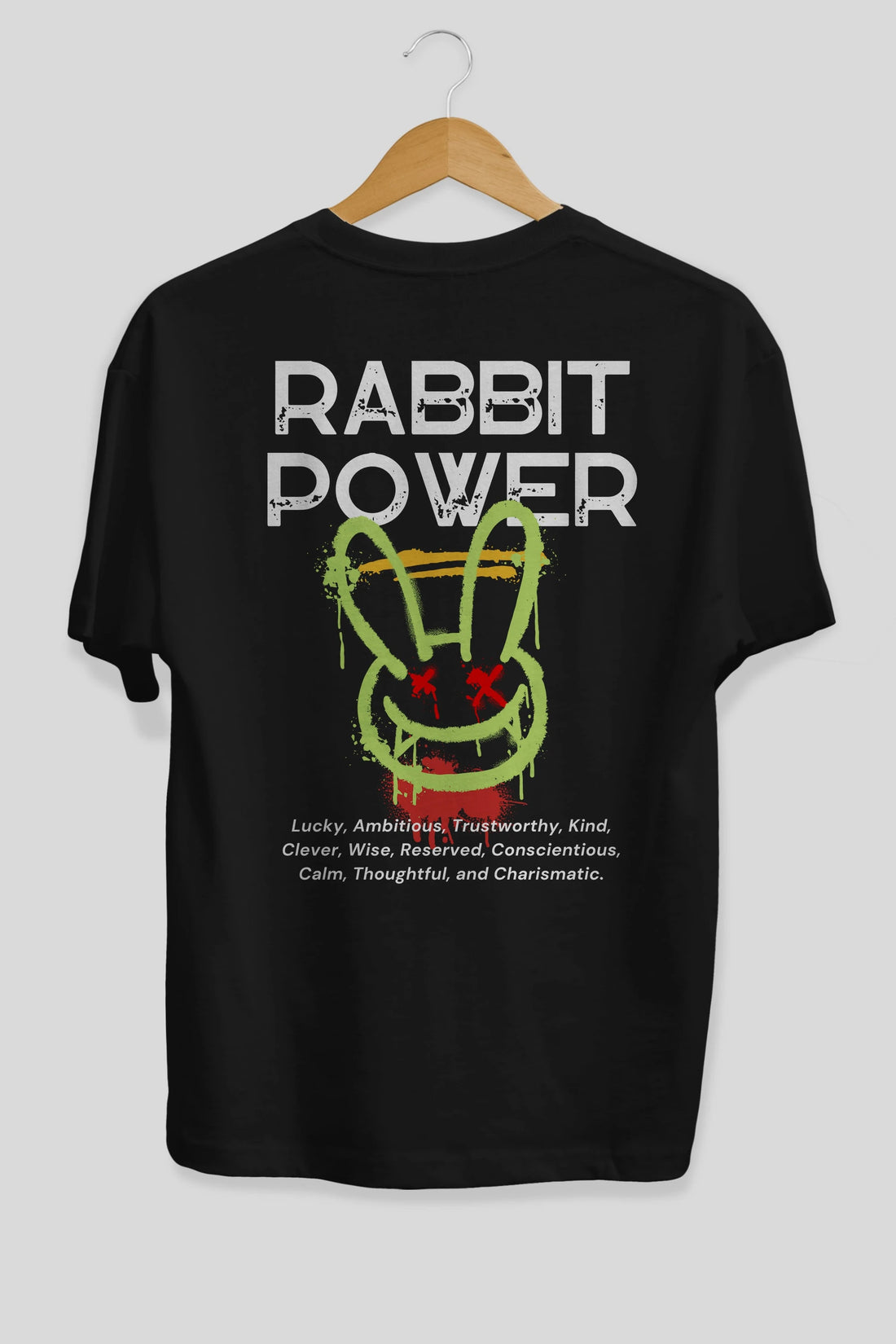 Rabbit Power Yazılı Arka Baskılı Oversize t-shirt Erkek Kadın Unisex