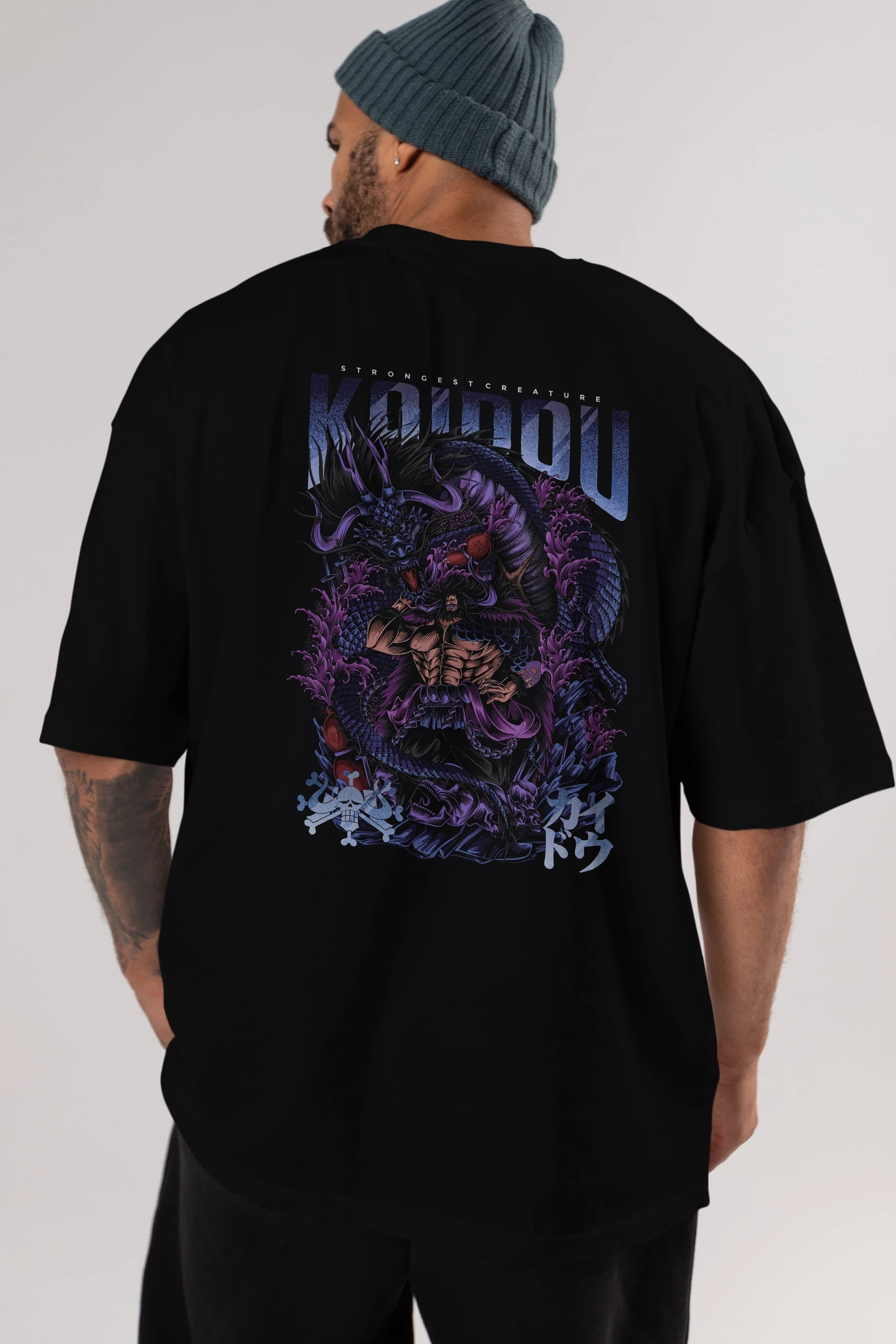 KAIDOU ONE PIECE Anime Arka Baskılı Oversize t-shirt Erkek Kadın Unisex