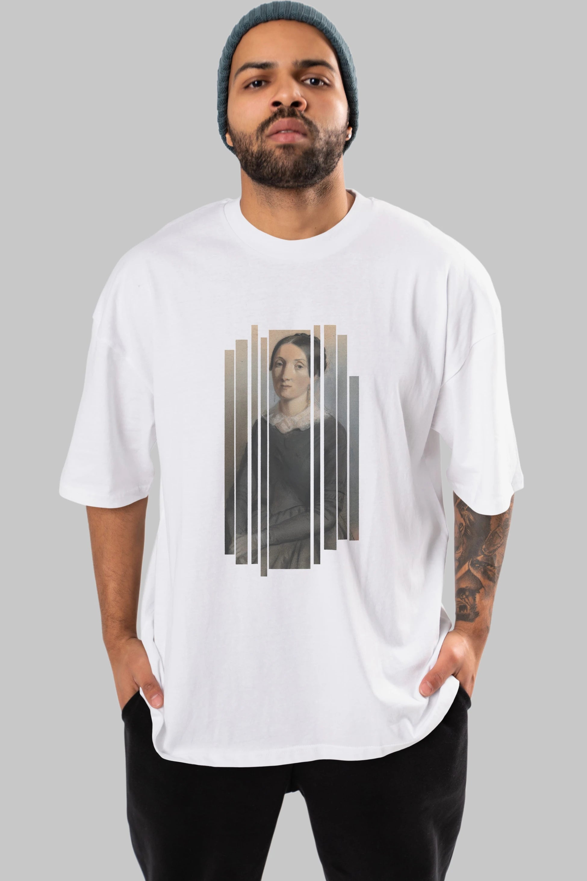 Retro Portre Ön Baskılı Oversize t-shirt Erkek Kadın Unisex