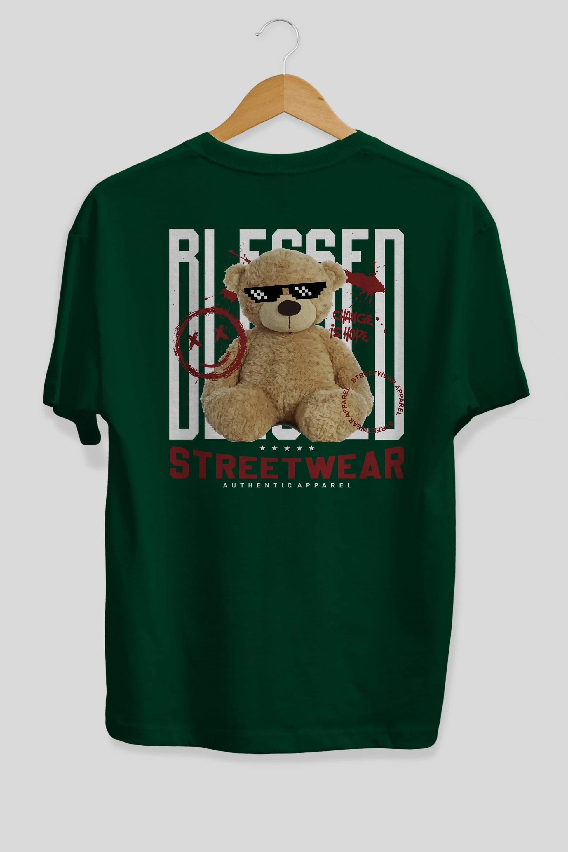 Blessed Bear Arka Baskılı Oversize t-shirt Erkek Kadın Unisex
