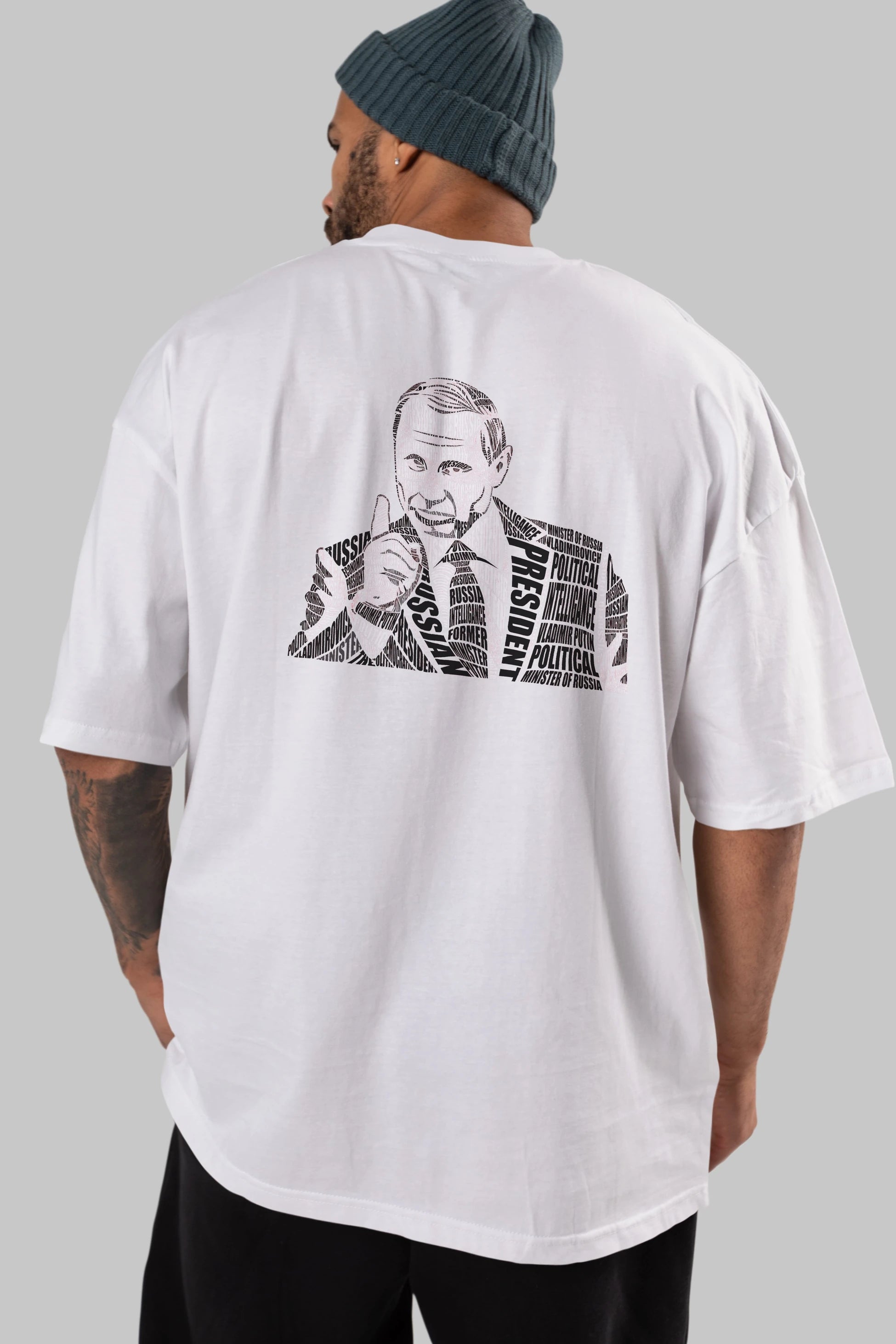 Putin Calligram Arka Baskılı Oversize t-shirt %100 pamuk Erkek Kadın Unisex