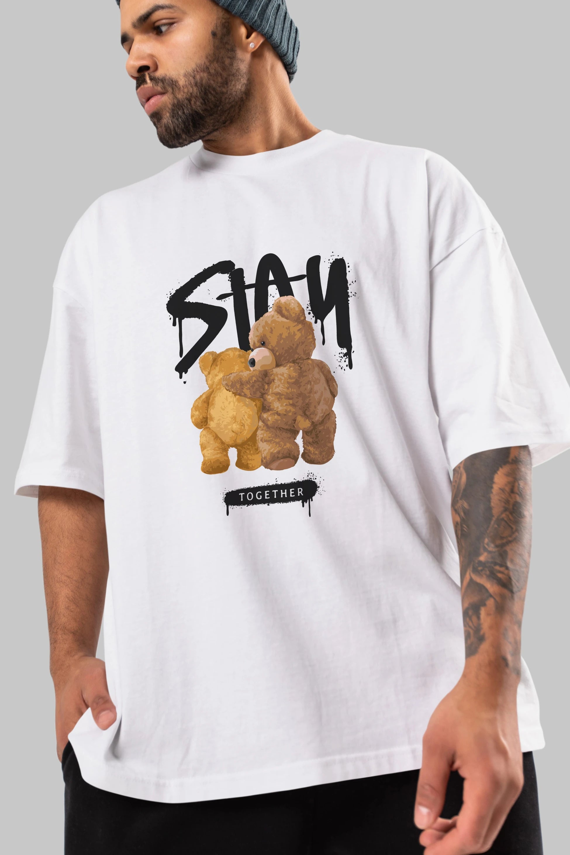 Stay Together Bear Ön Baskılı Oversize t-shirt Erkek Kadın Unisex